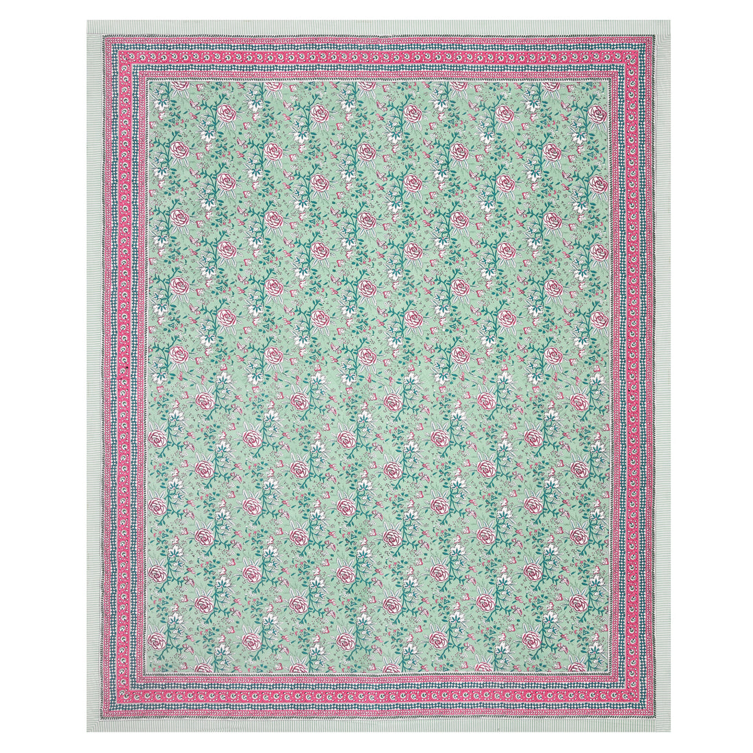 Pastel Bloom Hand Block Printed Cotton King Bedsheet Set | 90×108 | 240 TC