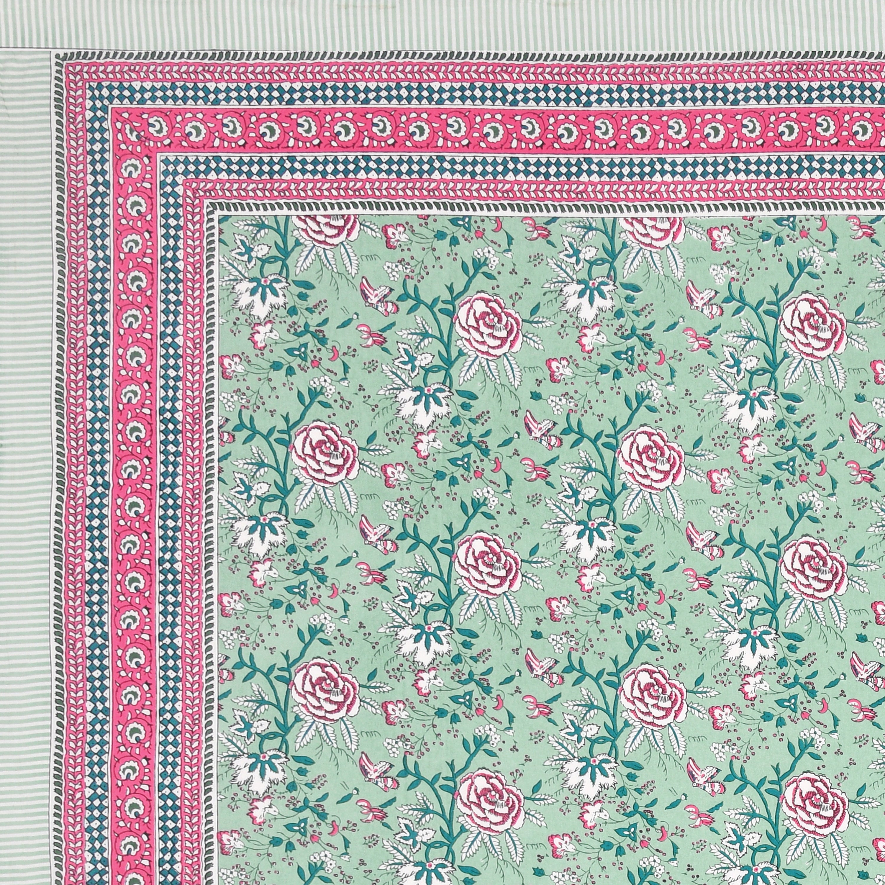 Pastel Bloom Hand Block Printed Cotton King Bedsheet Set | 90×108 | 240 TC