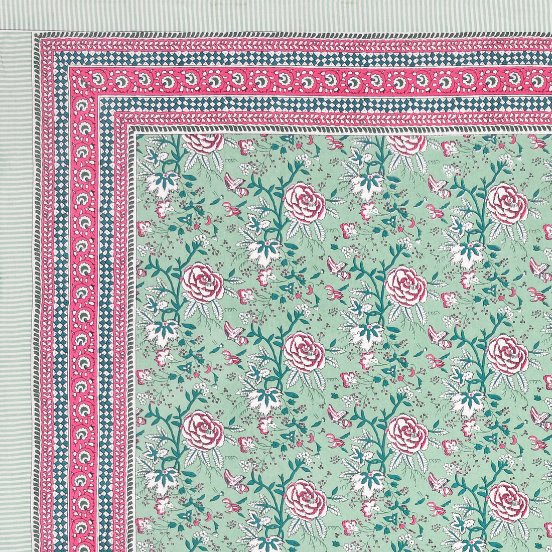 Pastel Bloom Hand Block Printed Cotton King Bedsheet Set | 90×108 | 240 TC