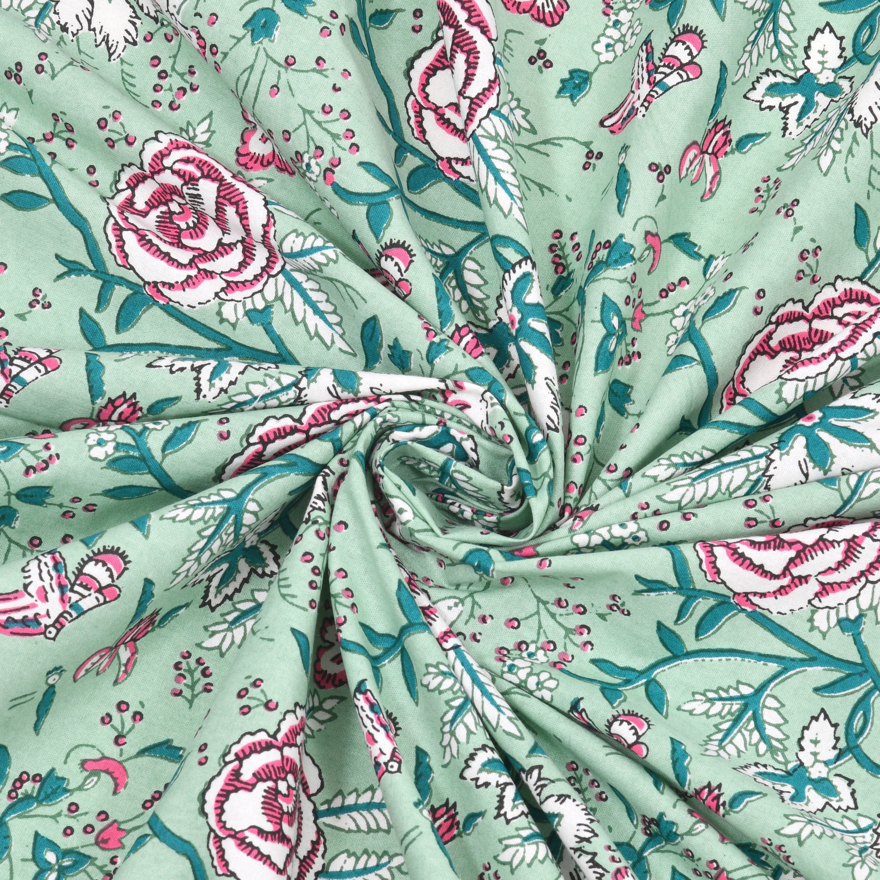 Pastel Bloom Hand Block Printed Cotton King Bedsheet Set | 90×108 | 240 TC