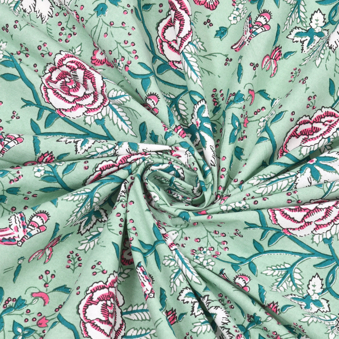 Pastel Bloom Hand Block Printed Cotton King Bedsheet Set | 90×108 | 240 TC