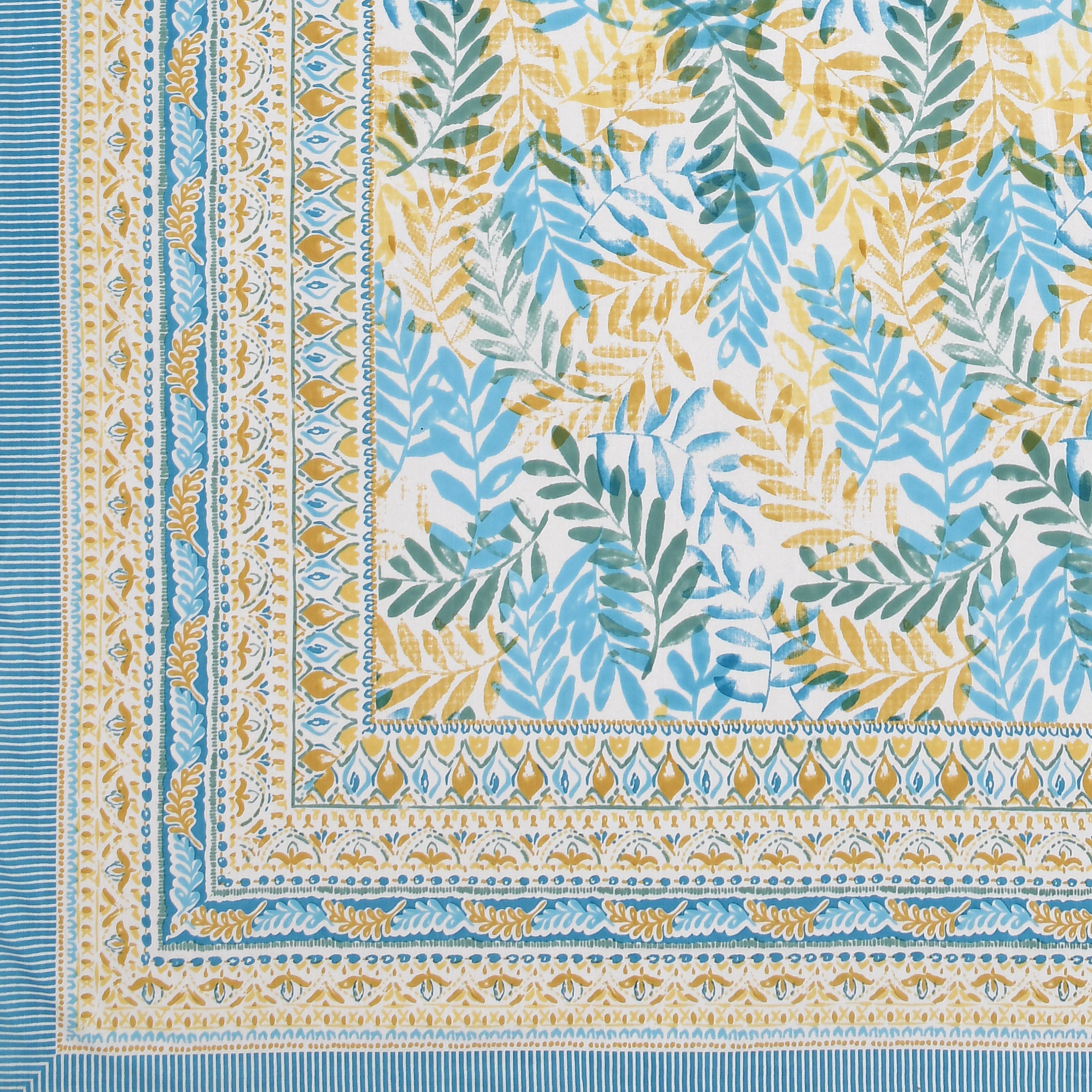 Blue Leaf Atolia Hand Block Printed Cotton King Bedsheet Set | 90×108 | 240 TC