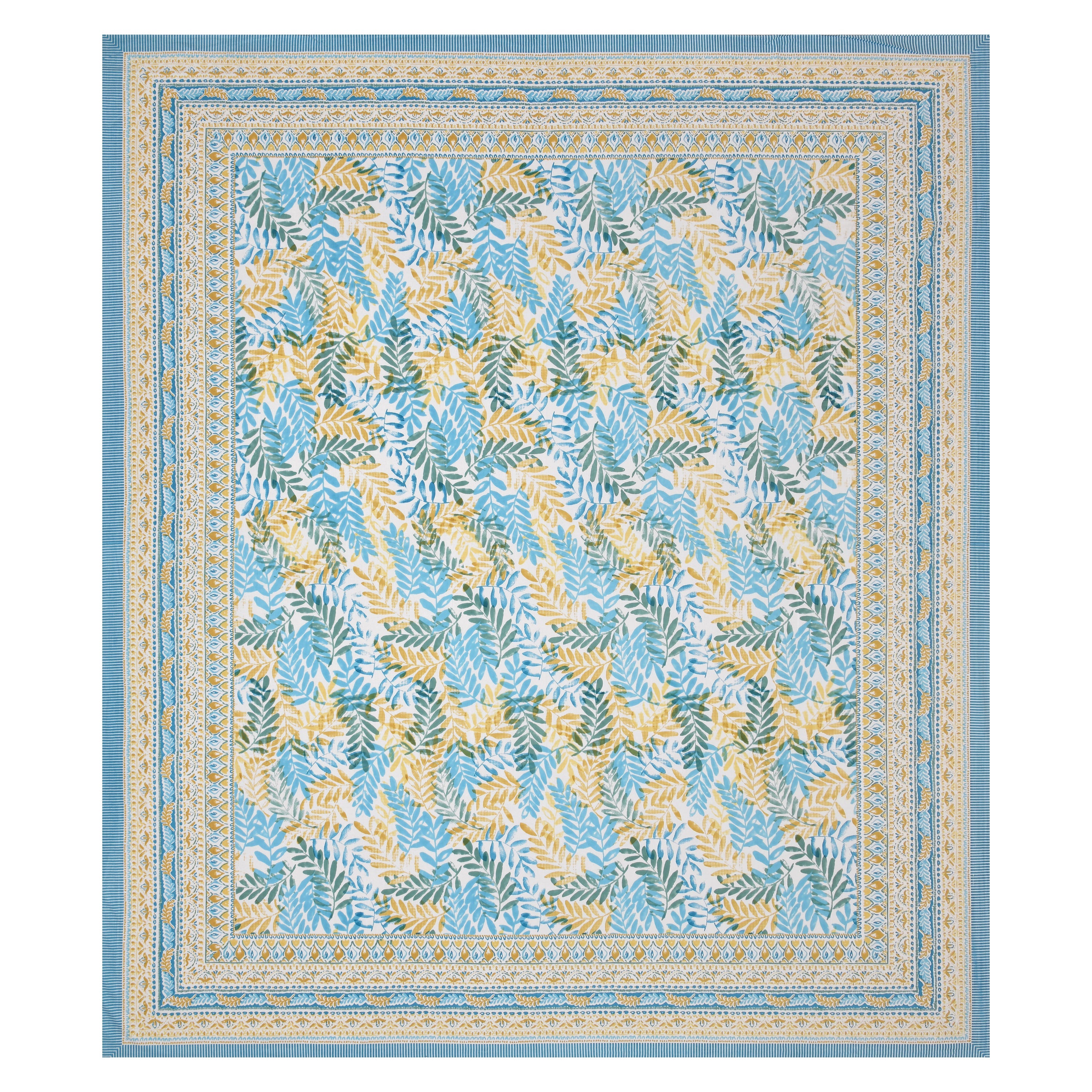 Blue Leaf Atolia Hand Block Printed Cotton King Bedsheet Set | 90×108 | 240 TC