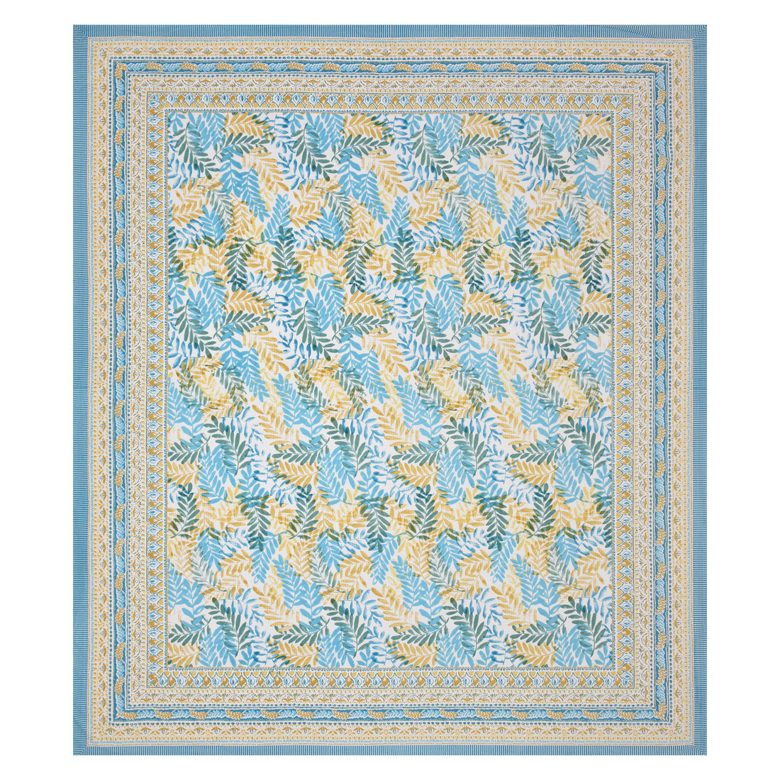 Blue Leaf Atolia Hand Block Printed Cotton King Bedsheet Set | 90×108 | 240 TC