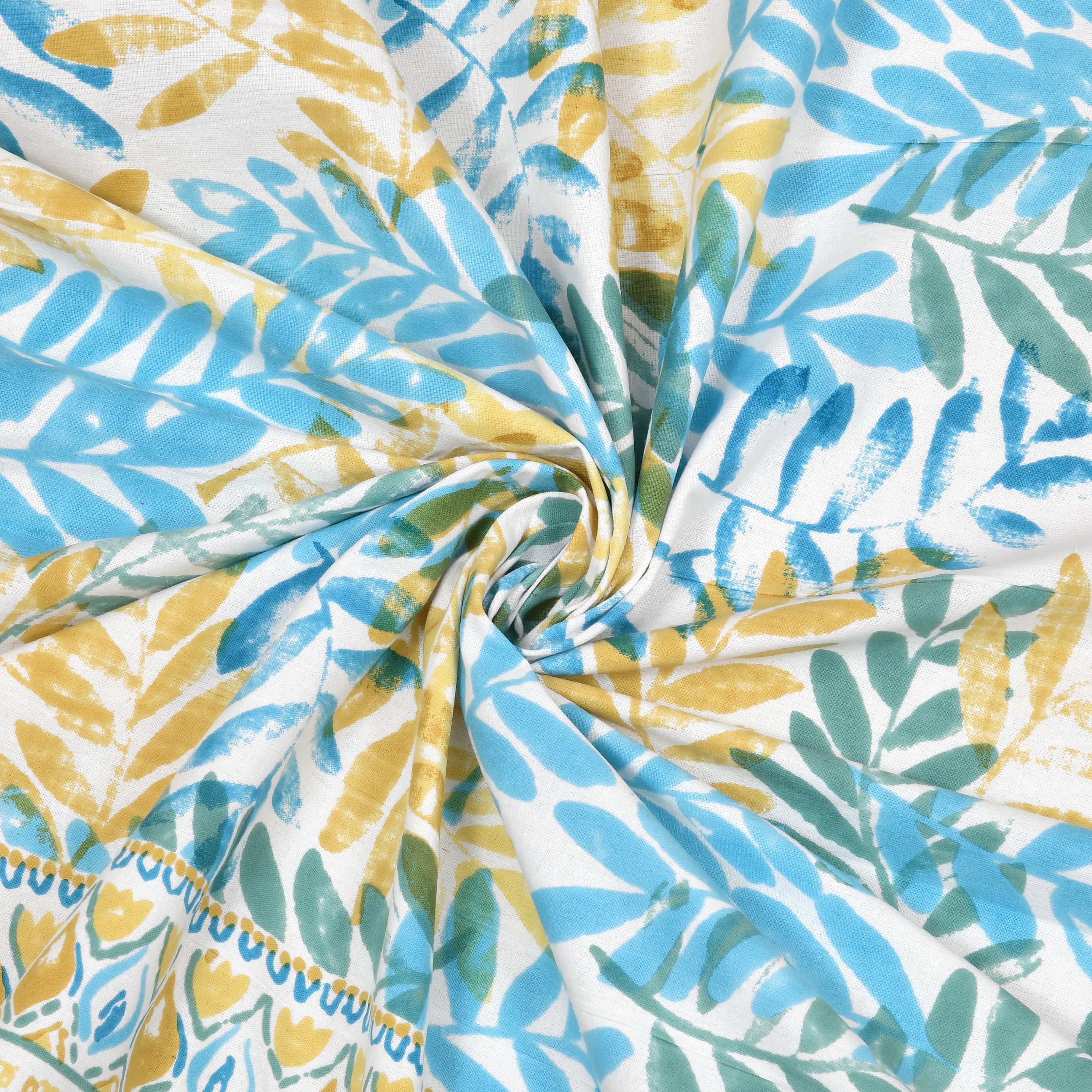 Blue Leaf Atolia Hand Block Printed Cotton King Bedsheet Set | 90×108 | 240 TC