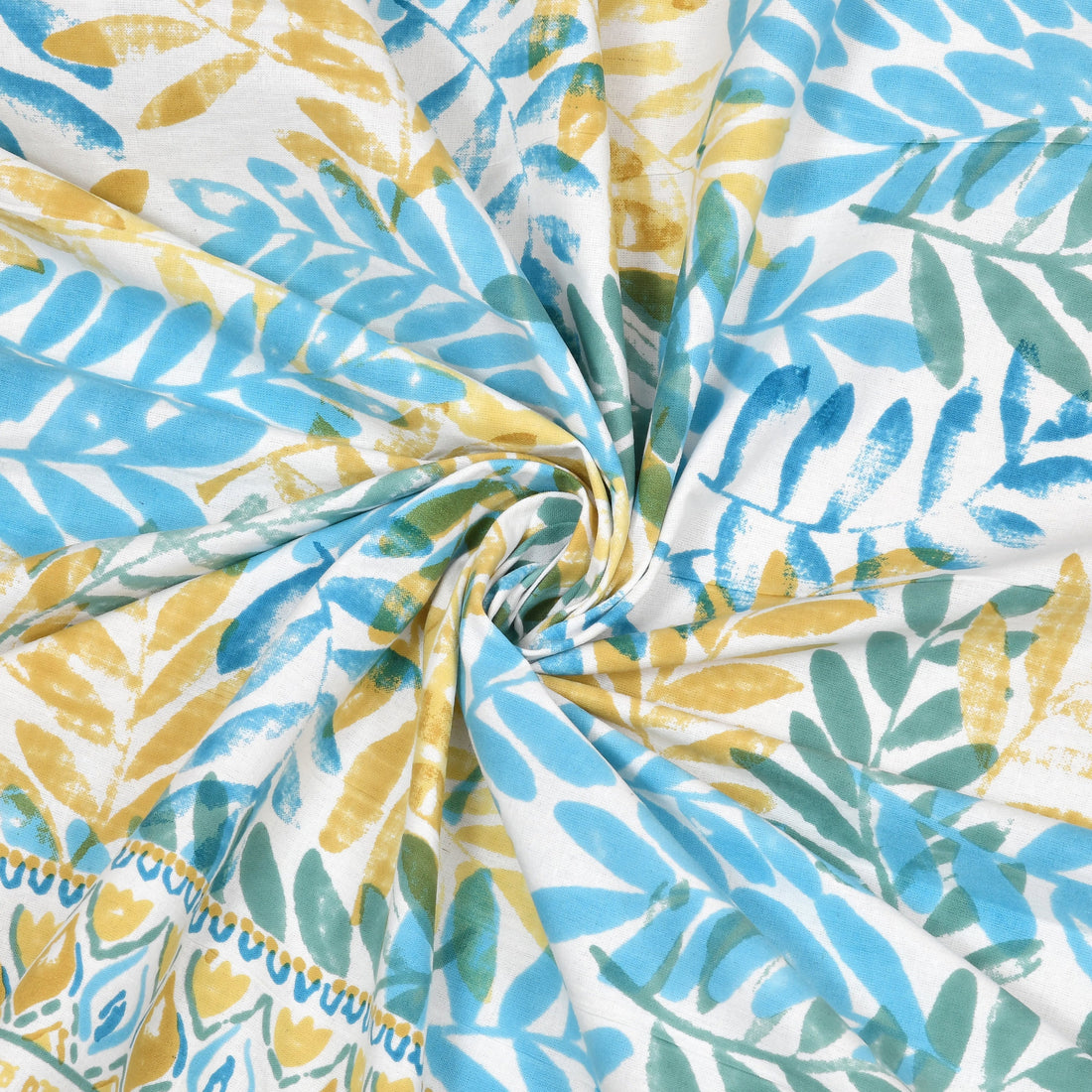 Blue Leaf Atolia Hand Block Printed Cotton King Bedsheet Set | 90×108 | 240 TC