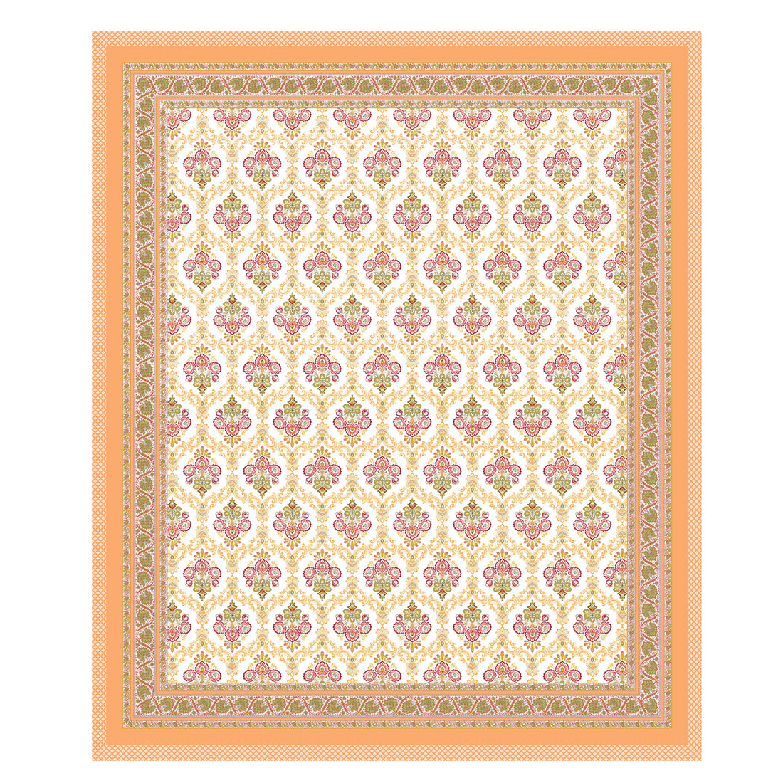 Saffron Pink Hand Block Printed Cotton King Bedsheet Set | 90×108 | 240 TC