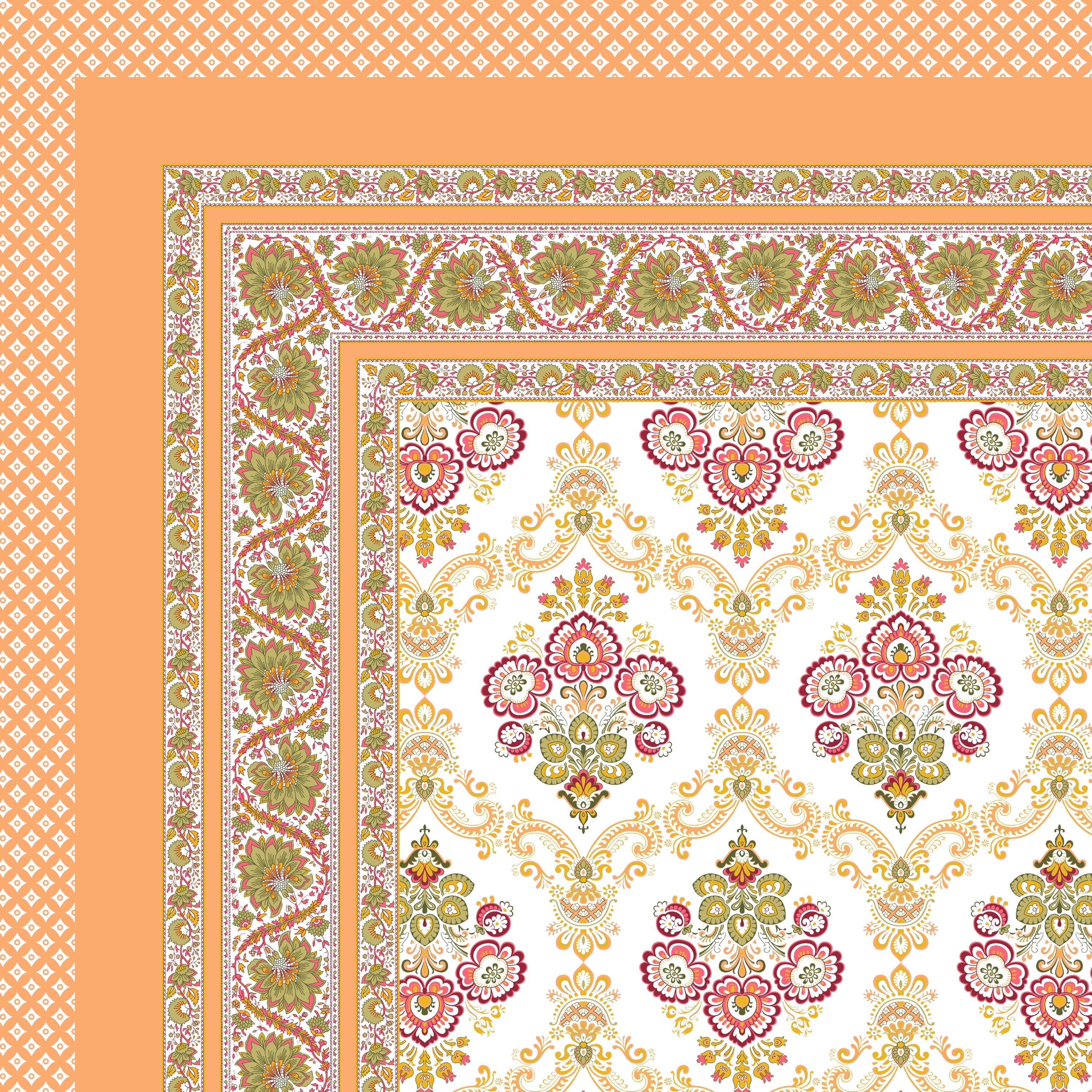 Saffron Pink Hand Block Printed Cotton King Bedsheet Set | 90×108 | 240 TC