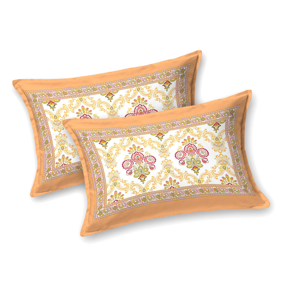 Saffron Pink Hand Block Printed Cotton King Bedsheet Set | 90×108 | 240 TC