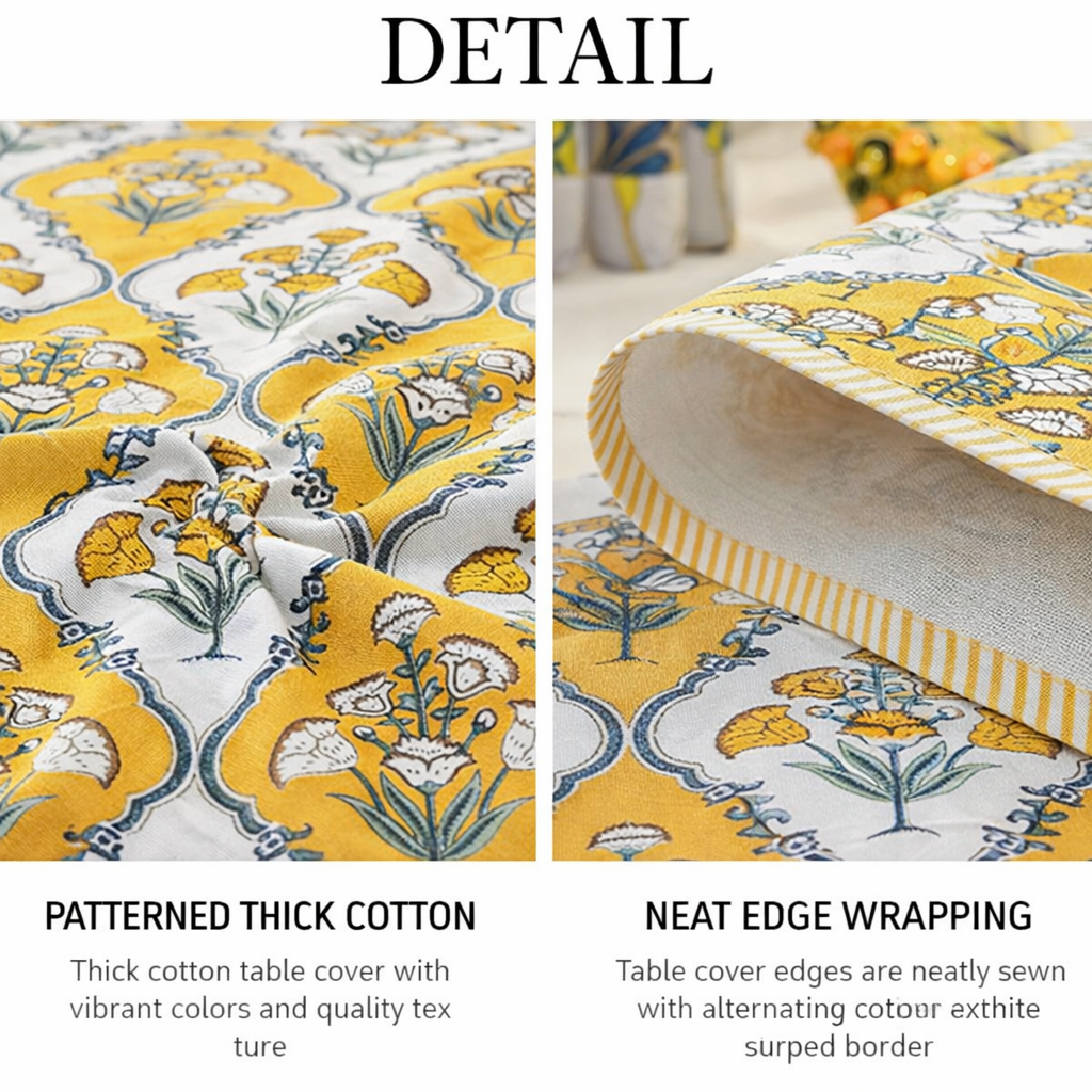Kesari Jaal Hand Block Printed Cotton Table Cover I 6 Seater
