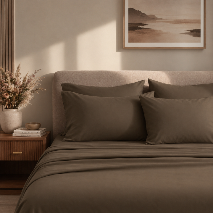 Latte Brown 400 TC Pure Cotton King Size Bedsheet with 2 Pillow Covers