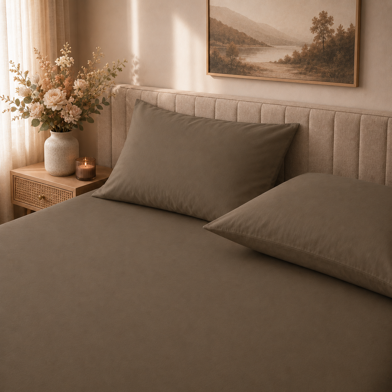Latte Brown 400 TC Pure Cotton King Size Bedsheet with 2 Pillow Covers