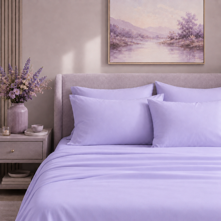 Lavender Mist 400 TC Pure Cotton King Size Bedsheet with 2 Pillow Covers
