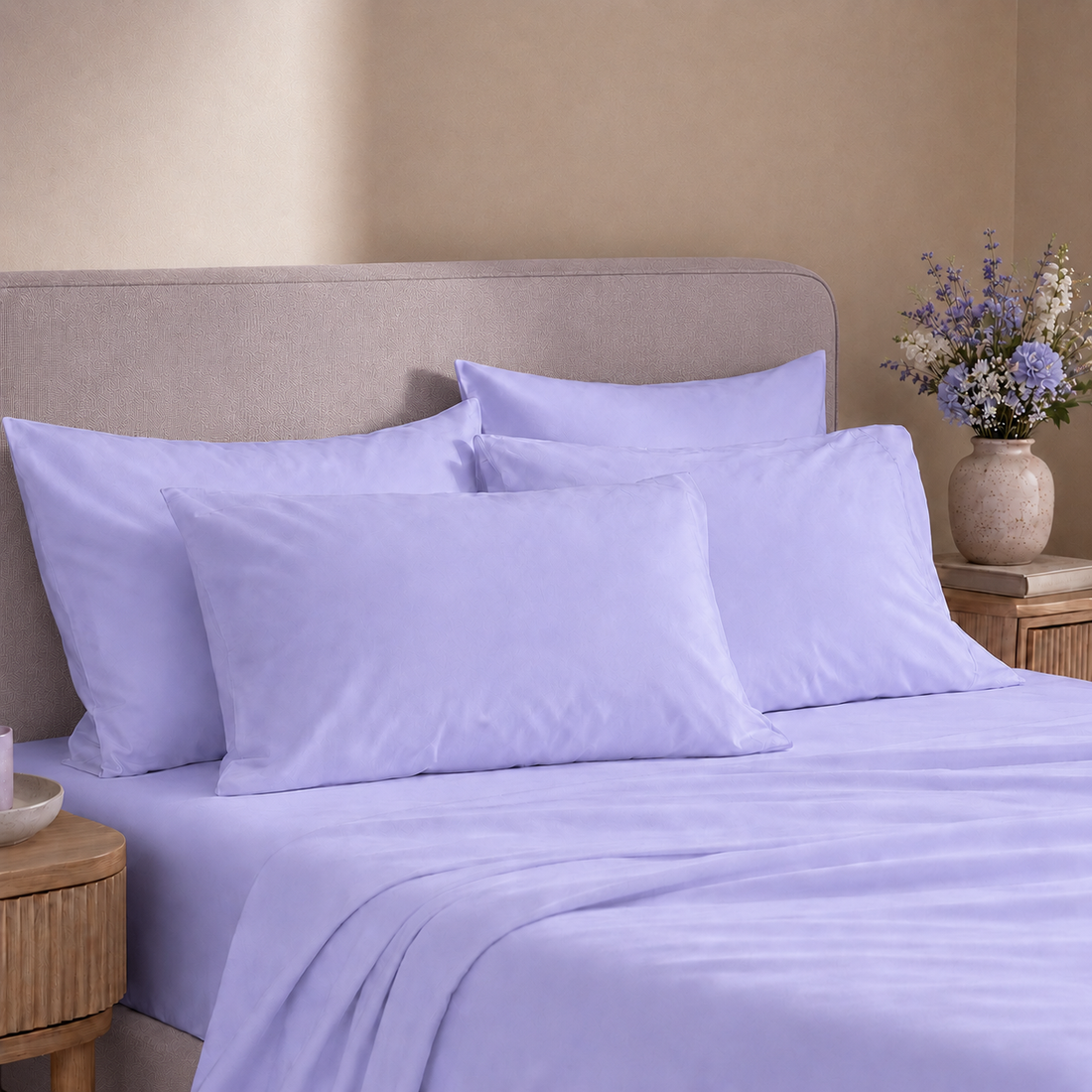 Lavender Mist 400 TC Pure Cotton King Size Bedsheet with 2 Pillow Covers