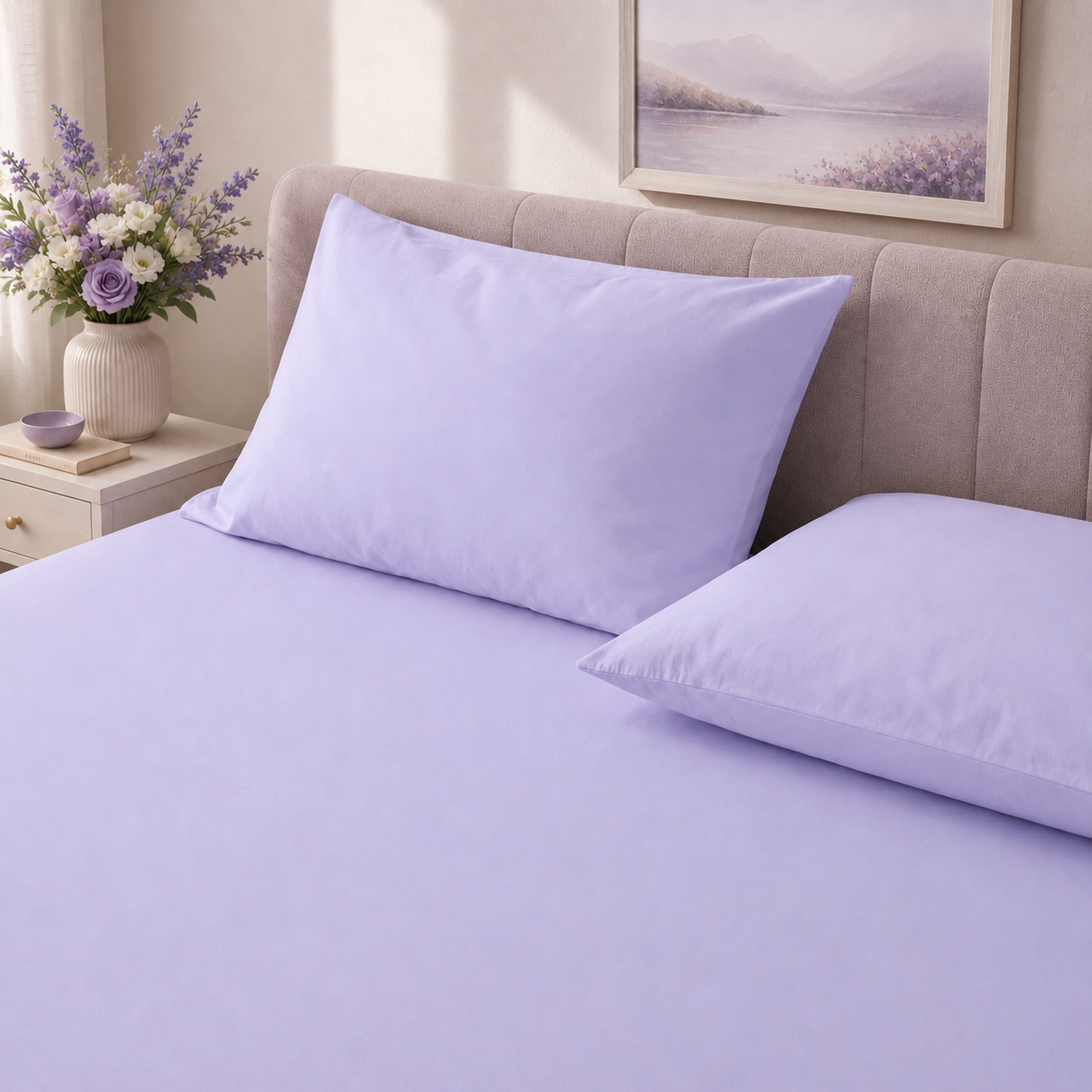 Lavender Mist 400 TC Pure Cotton King Size Bedsheet with 2 Pillow Covers