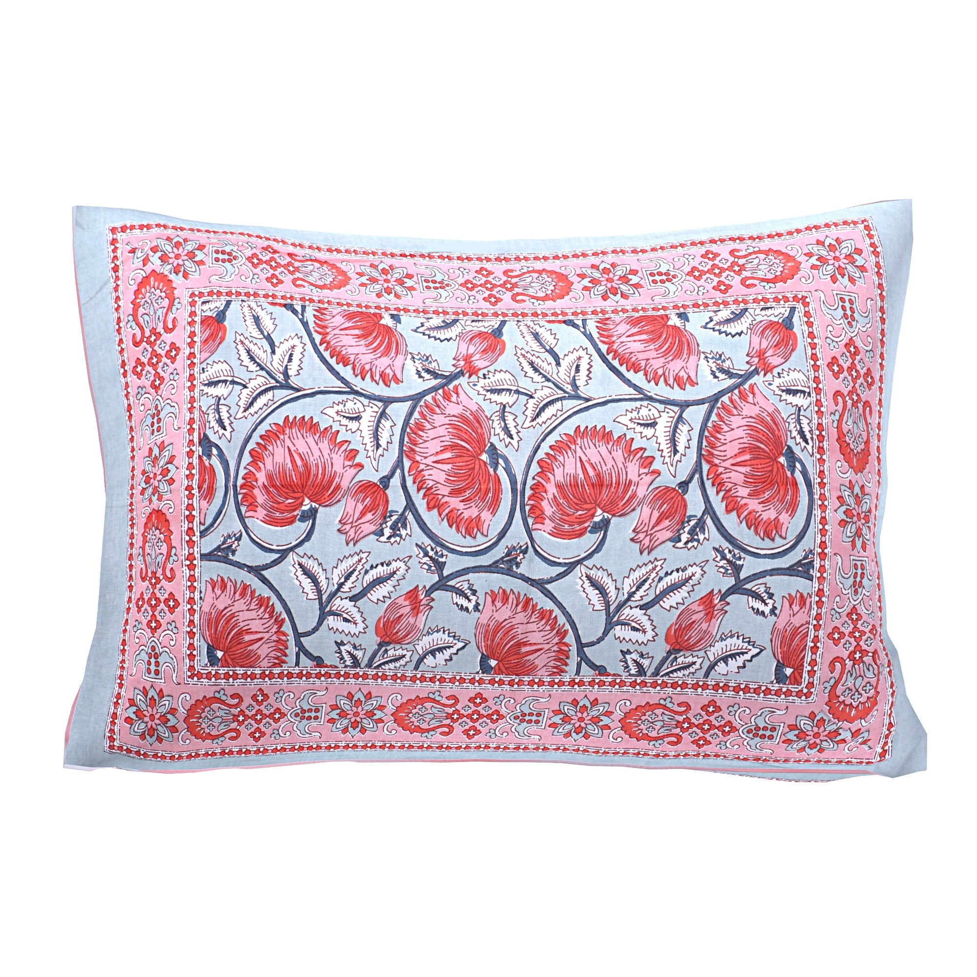 Lotus Hand Block Printed Cotton Single Bedsheet | 60x90 inches