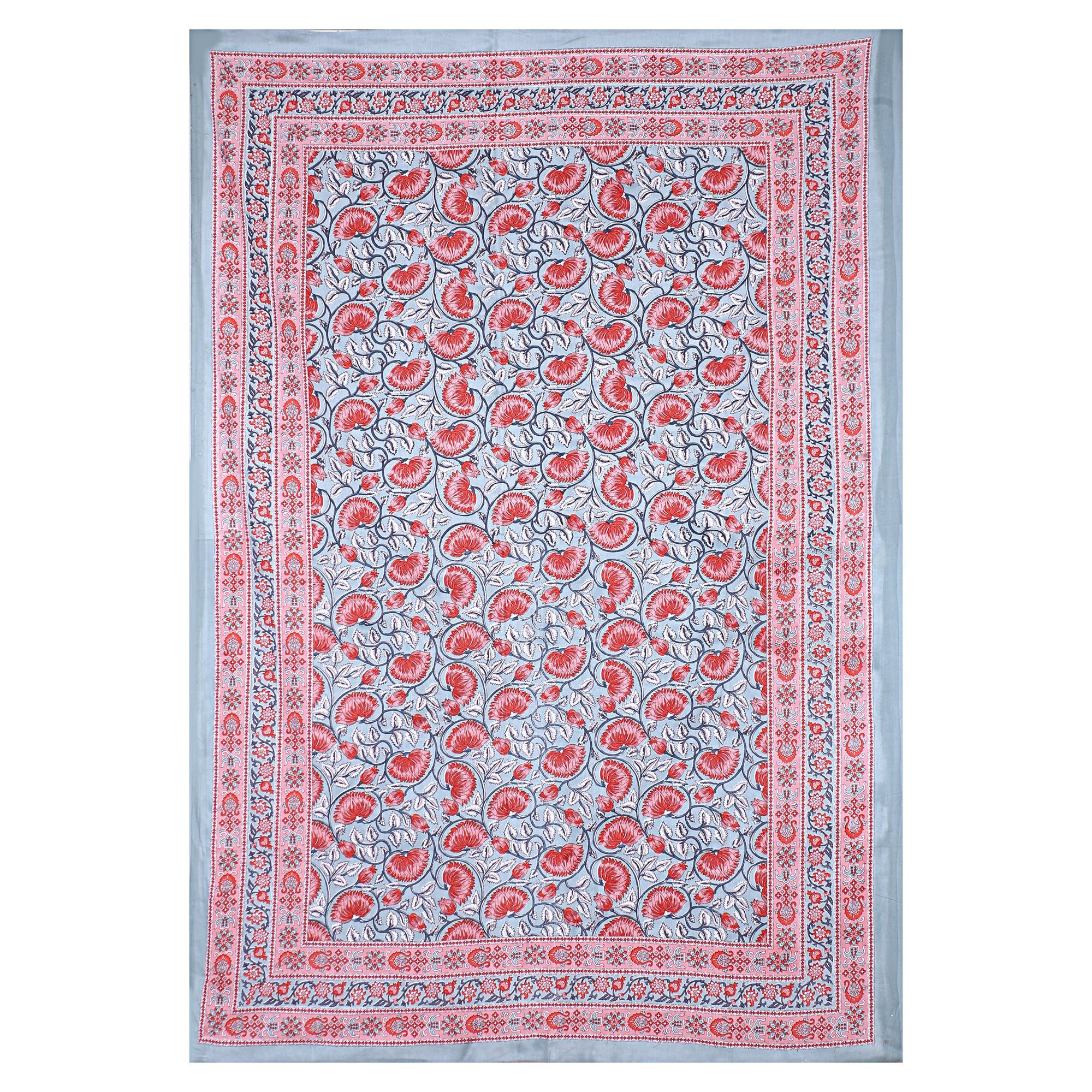 Lotus Hand Block Printed Cotton Single Bedsheet | 60x90 inches