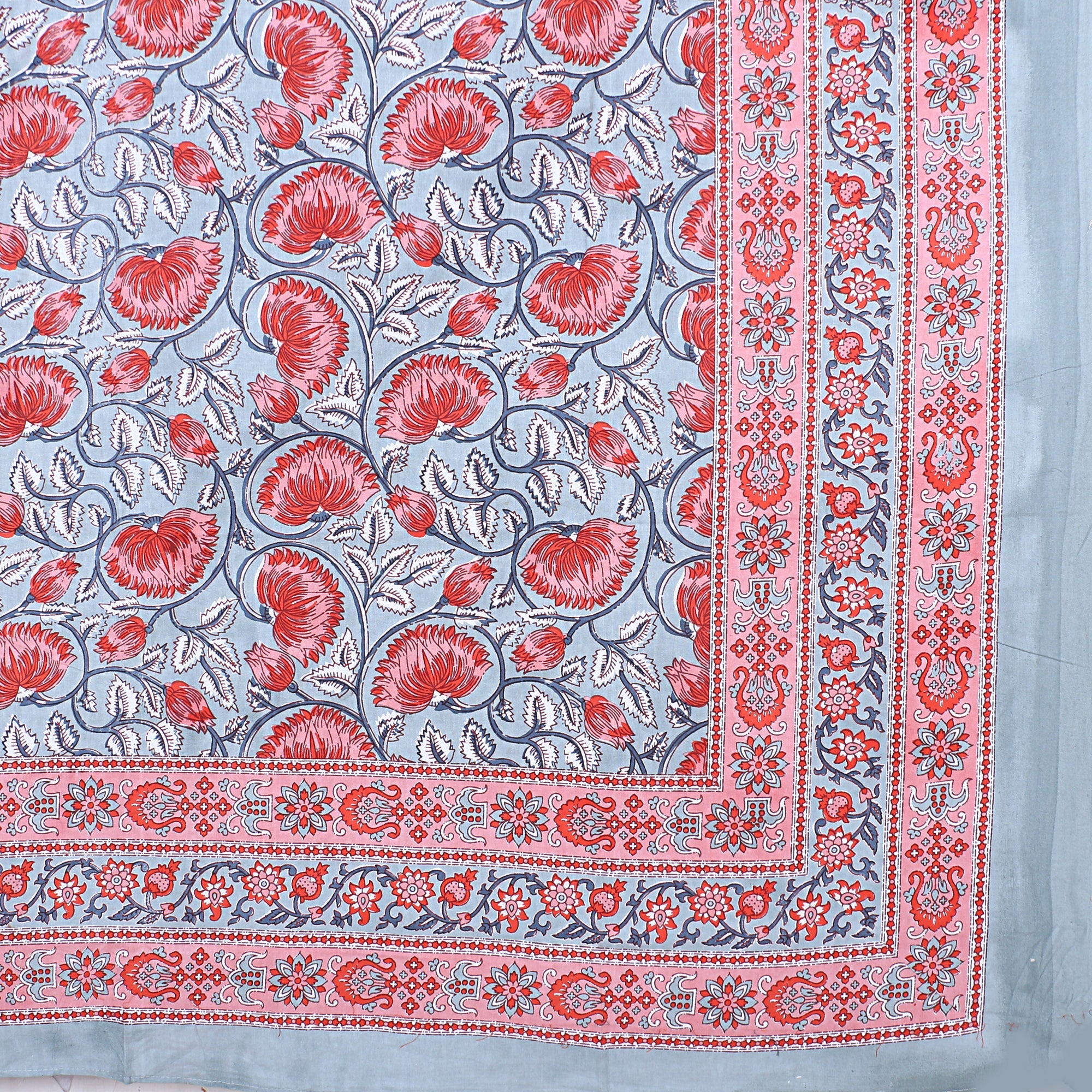 Lotus Hand Block Printed Cotton Single Bedsheet | 60x90 inches
