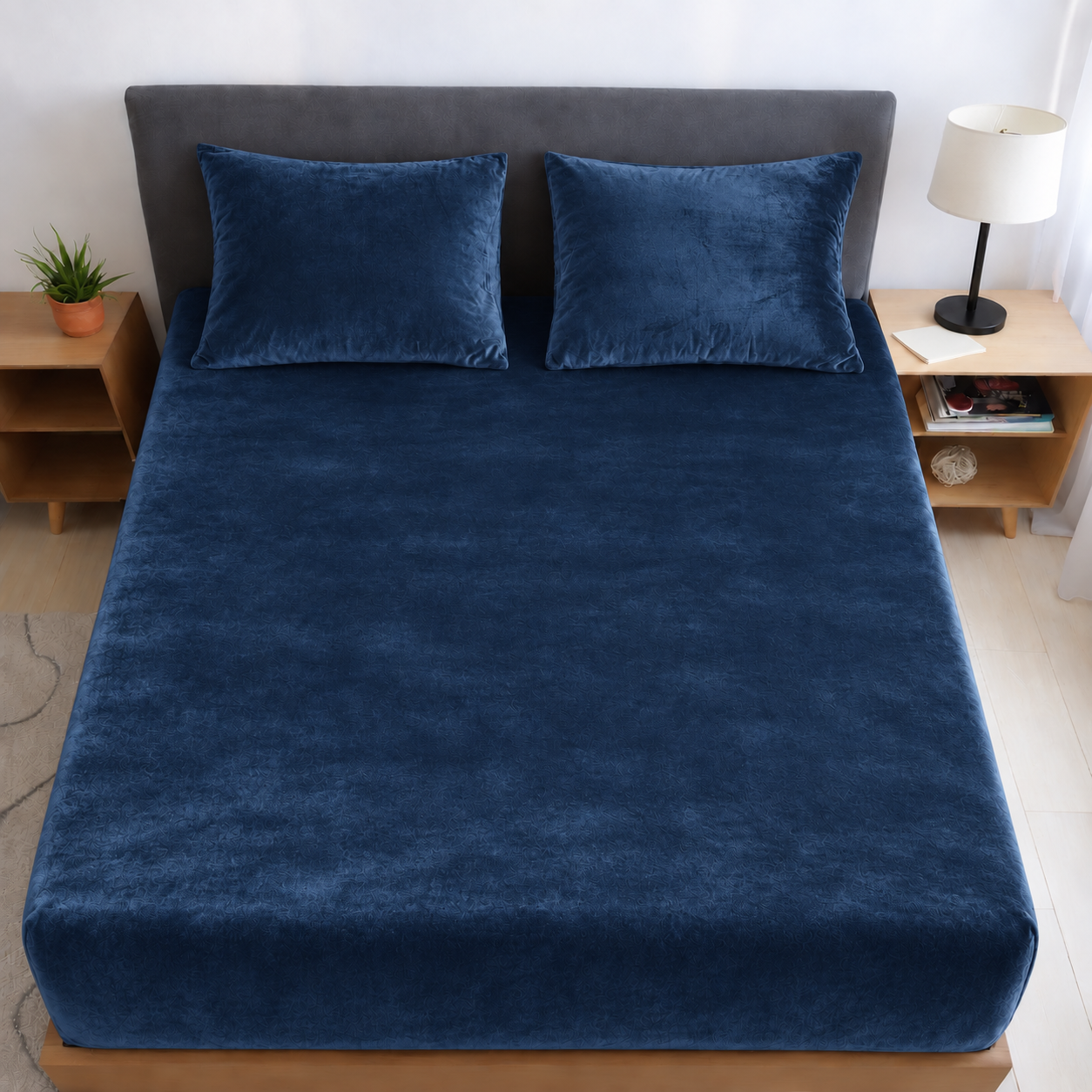 Midnight Warmth Flannel Elastic Fitted King Bedsheet (78×72×8 Inch) with 2 Pillow Covers (18×28 Inch) | Soft & Cozy Winter Bedding