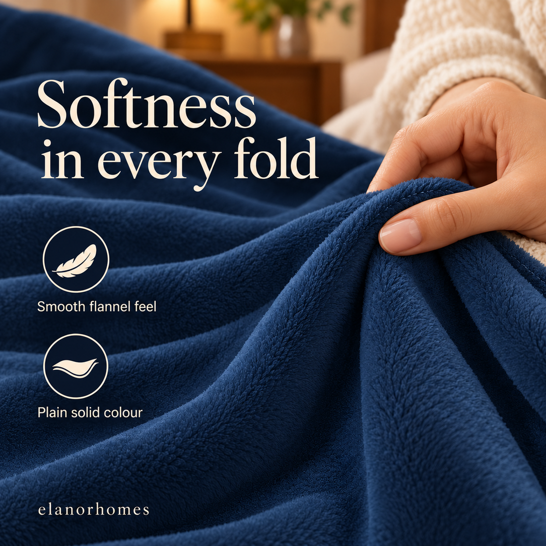 Midnight Blue Embrace Flannel Solid Double Blanket, 220 Gsm, Warm Embrace