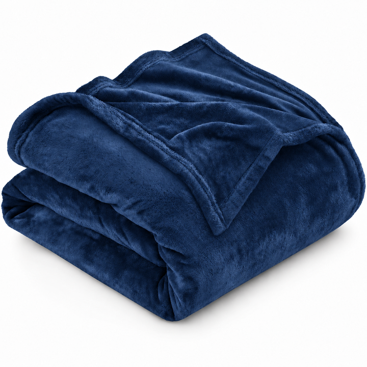 Midnight Blue Embrace Flannel Solid Double Blanket, 220 Gsm, Warm Embrace