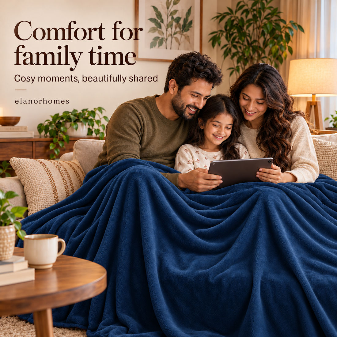 Midnight Blue Embrace Flannel Solid Double Blanket, 220 Gsm, Warm Embrace