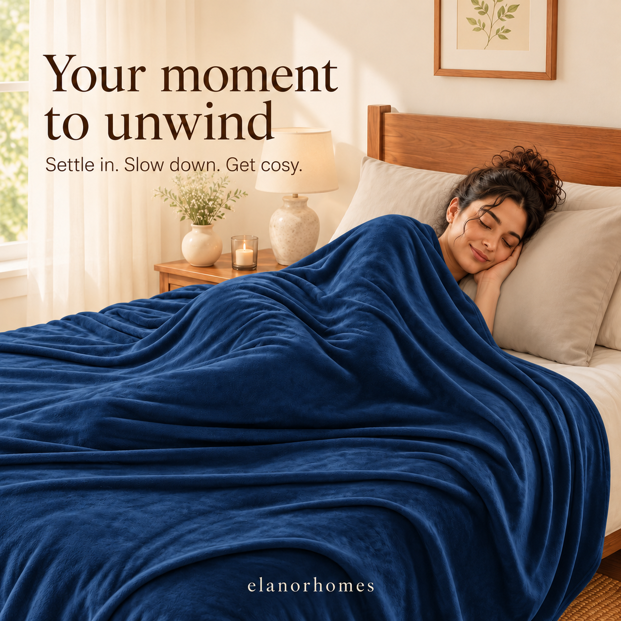 Midnight Blue Embrace Flannel Solid Double Blanket, 220 Gsm, Warm Embrace