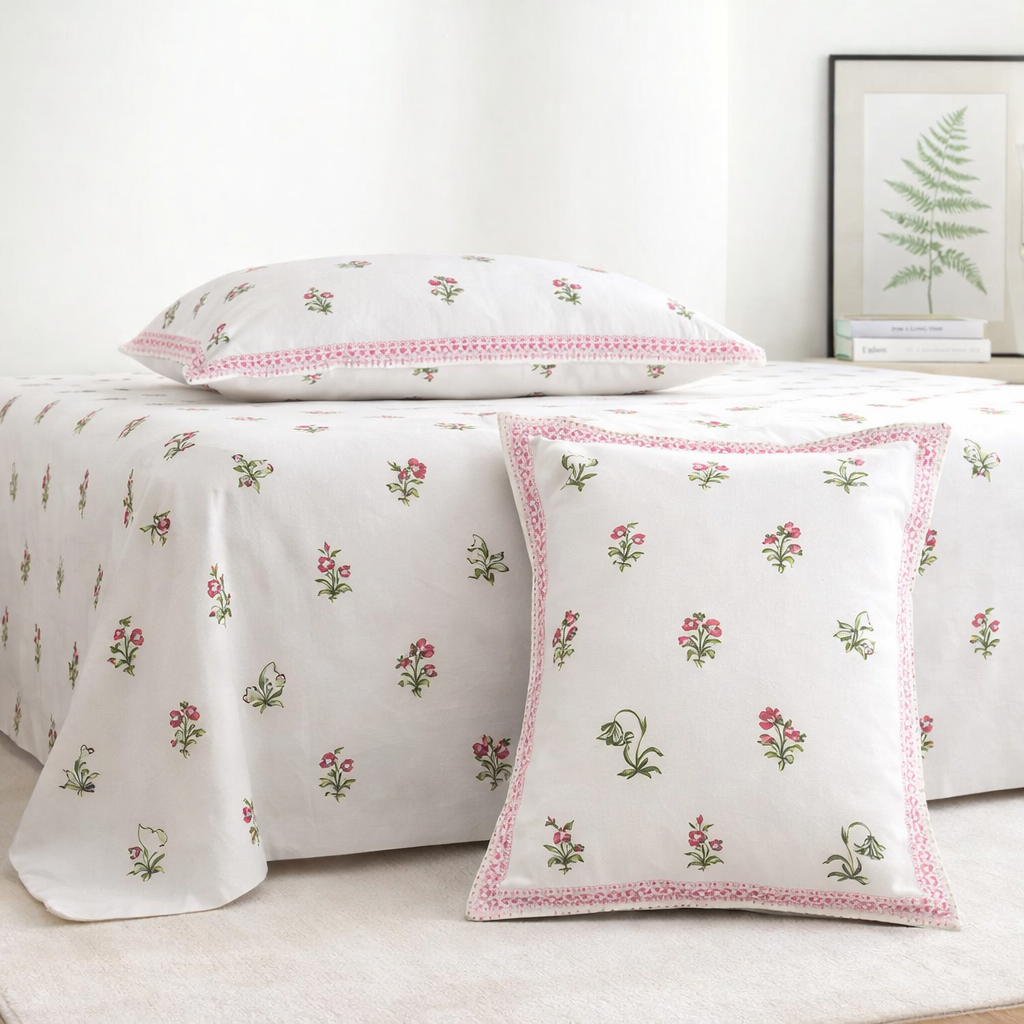 Muse in Bloom Hand Block Printed Cotton King Bedsheet Set