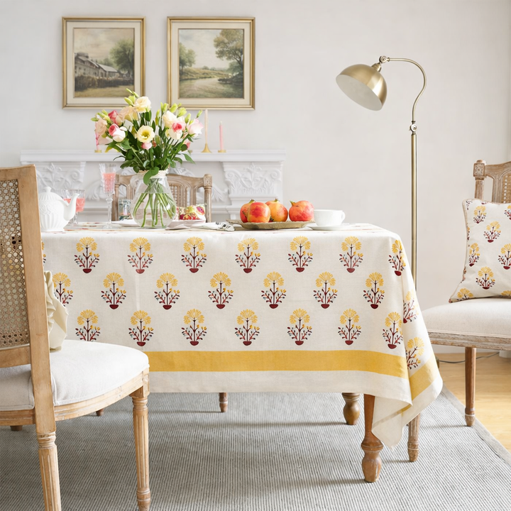 Narangi Buta Hand Block Printed Cotton Table Cover I 6 Seater