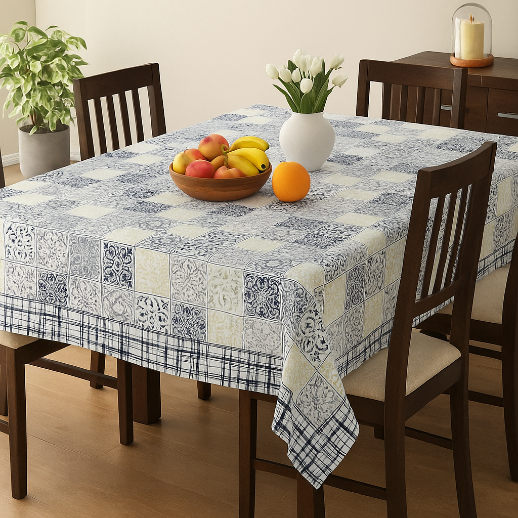 Grey hand block printed cotton table cover 6 seater 60x90 inches