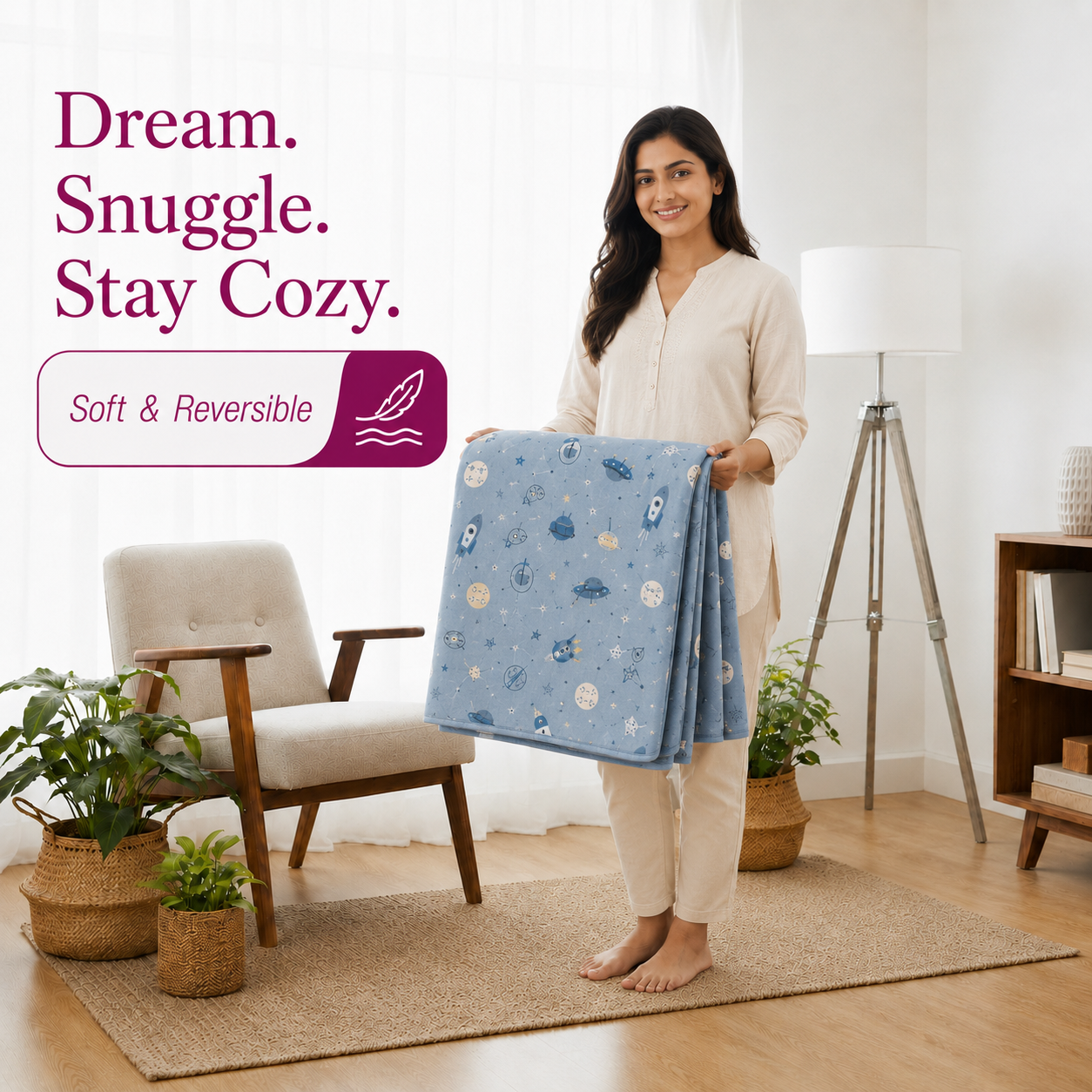 Hand Block Printed Neela Antariksh Cotton Dohar | 60x90 Lightweight Quilt