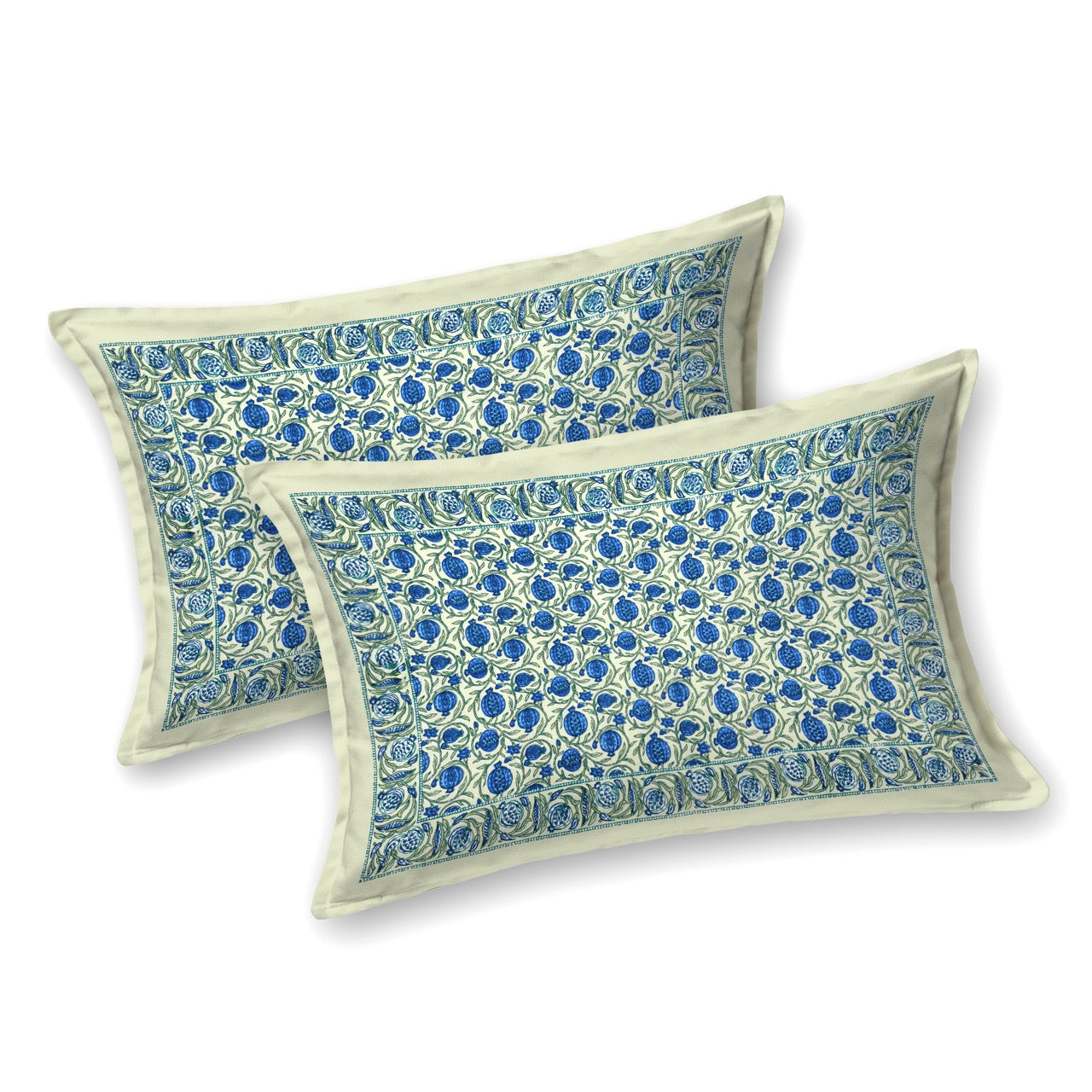 Neela Buta Hand Block Printed Cotton King Bedsheet Set | 90x108 | 240 TC