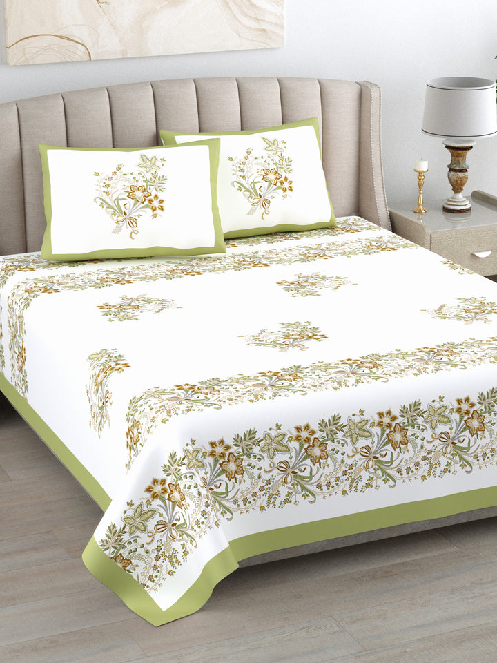 Olive Grace Hand Block Printed Cotton King Bedsheet Set