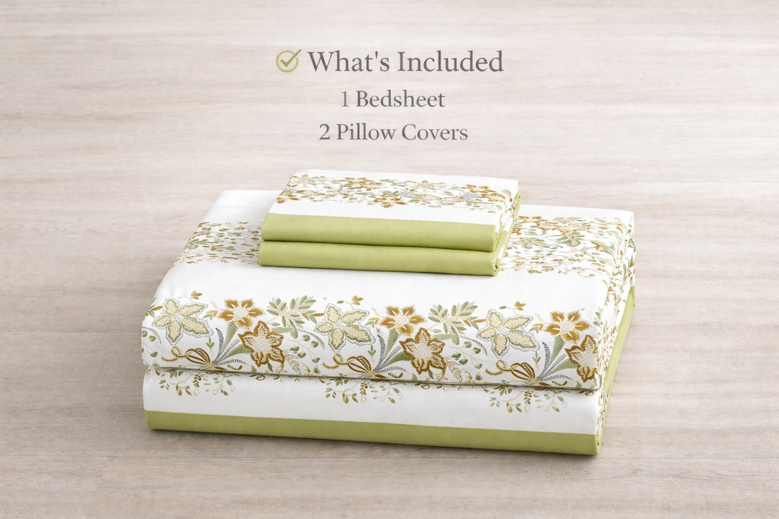 Olive Grace Hand Block Printed Cotton King Bedsheet Set | 90x108 | 240 TC