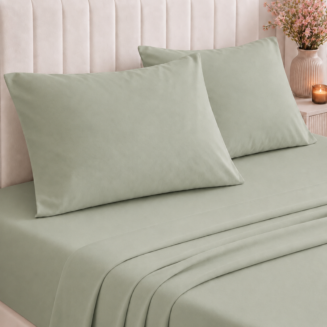 Olive Luxe 400 TC Pure Cotton King Size Bedsheet with 2 Pillow Covers