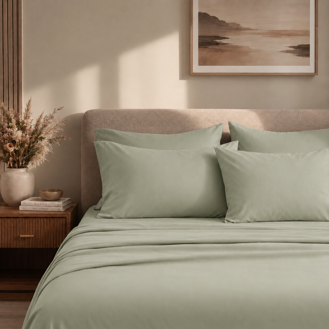 Olive Luxe 400 TC Pure Cotton King Size Bedsheet with 2 Pillow Covers