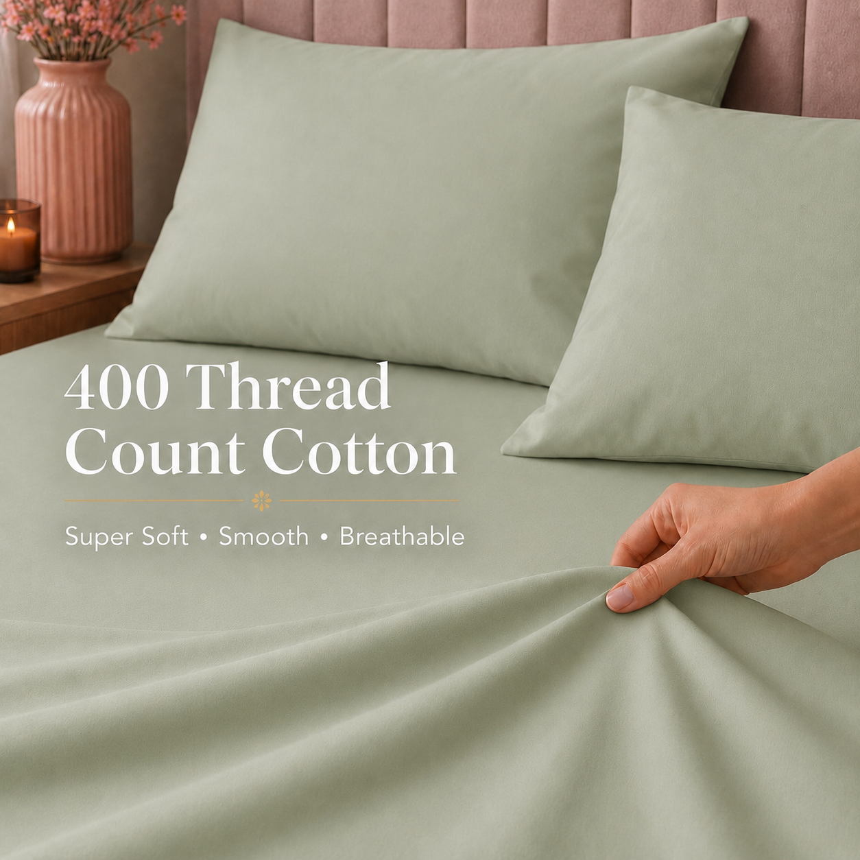 Olive Luxe 400 TC Pure Cotton King Size Bedsheet with 2 Pillow Covers