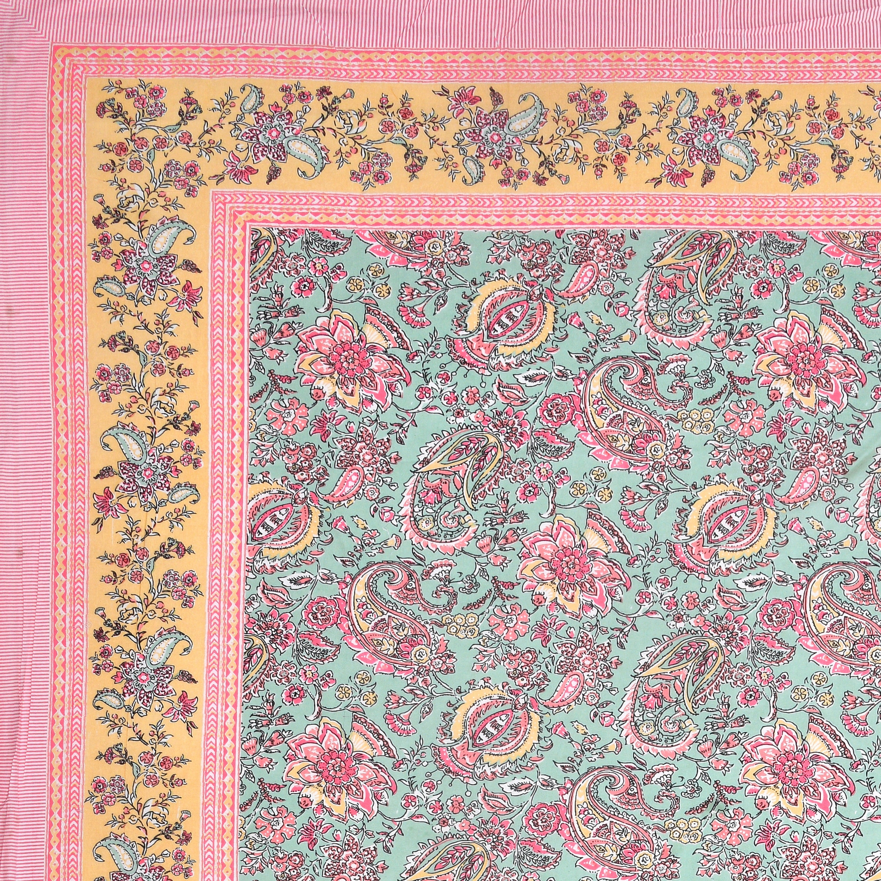 Petal Symphony Hand Block Printed Cotton King Bedsheet Set | 90×108 | 240 TC
