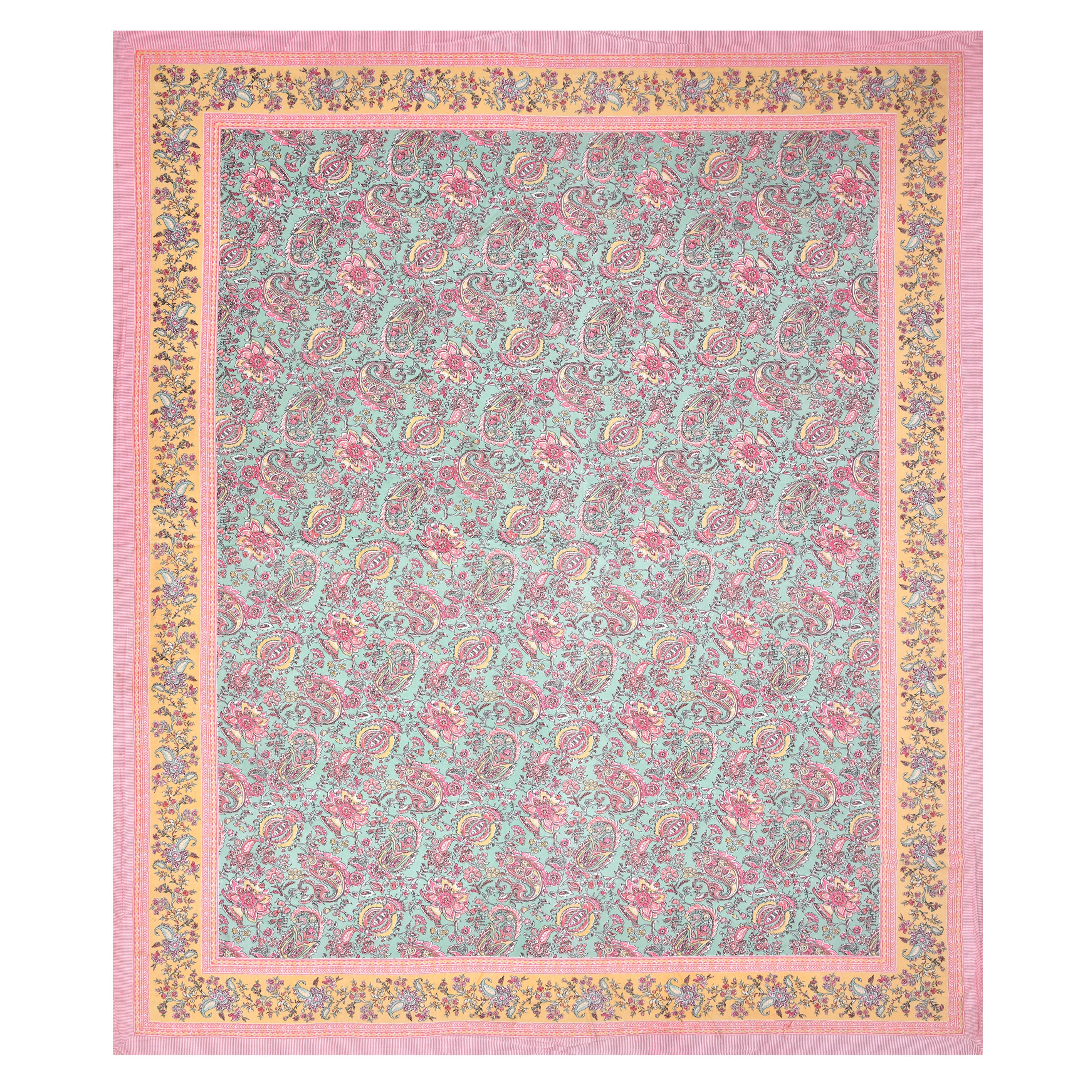 Petal Symphony Hand Block Printed Cotton King Bedsheet Set | 90×108 | 240 TC