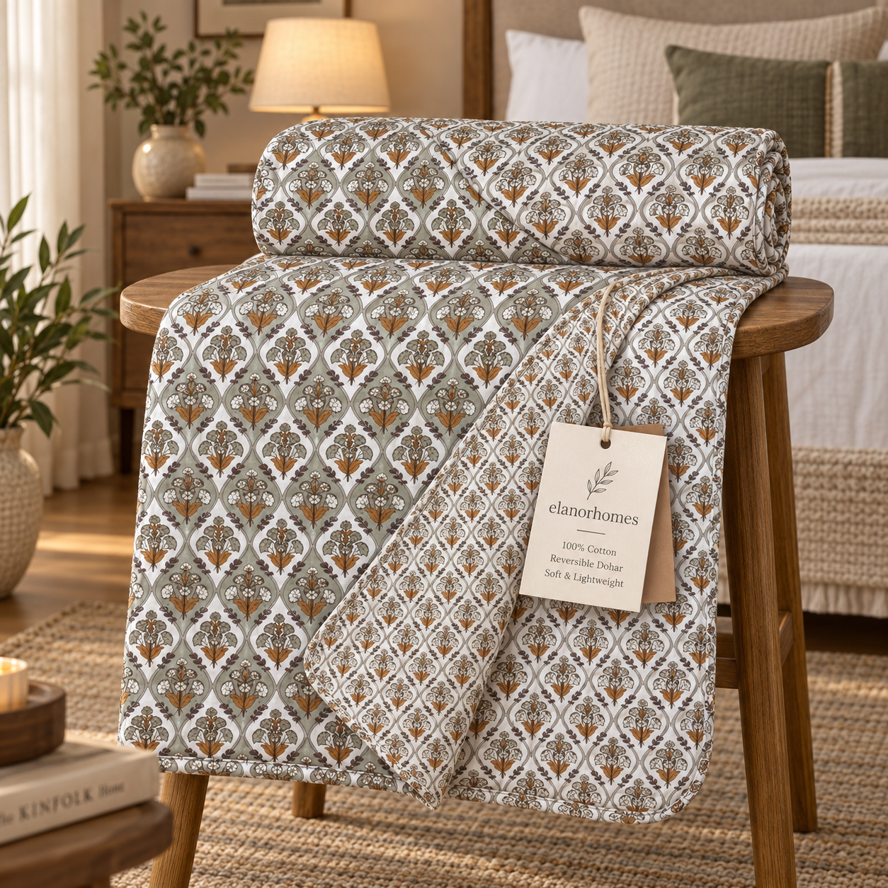 Hand Block Printed Palace Bloom Cotton Dohar | 60x90 Lightweight Quilt