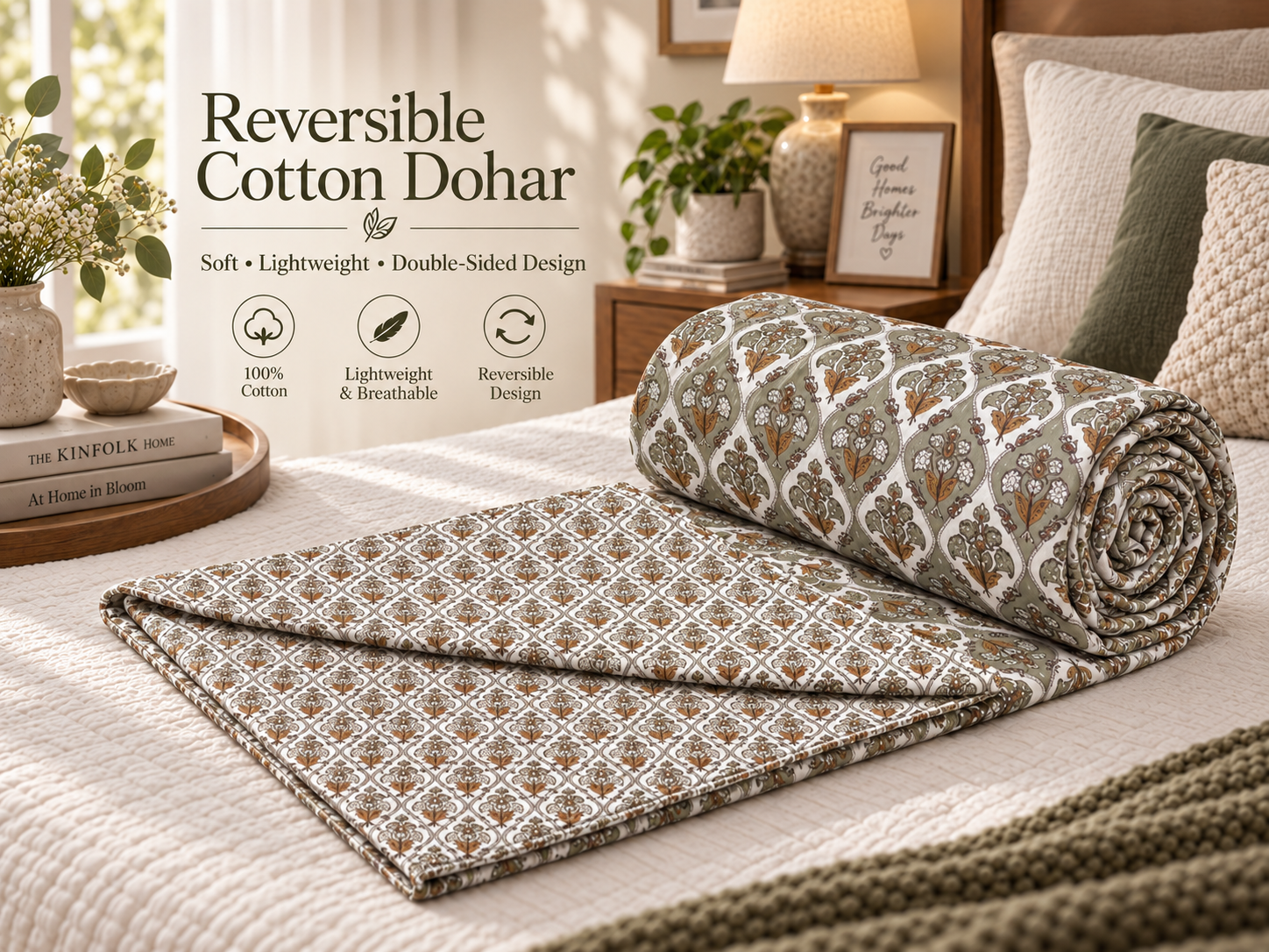 Hand Block Printed Palace Bloom Cotton Dohar | 60x90 Lightweight Quilt