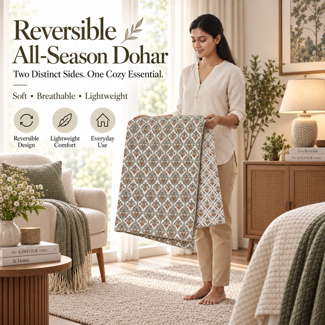 Hand Block Printed Palace Bloom Cotton Dohar | 60x90 Lightweight Quilt