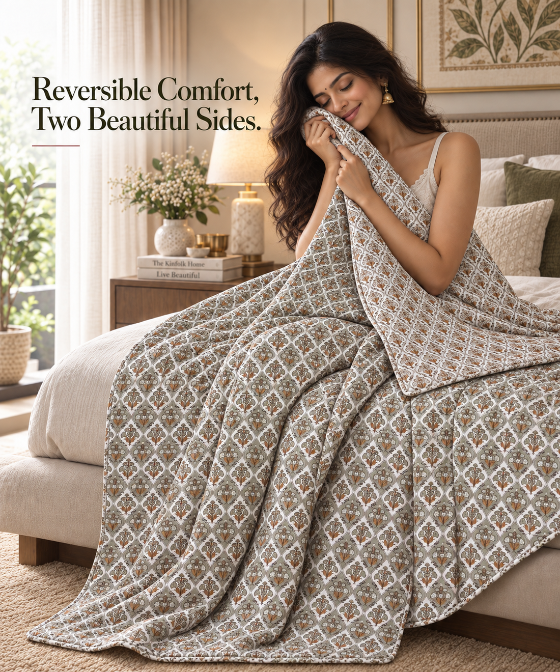 Hand Block Printed Palace Bloom Cotton Dohar | 60x90 Lightweight Quilt