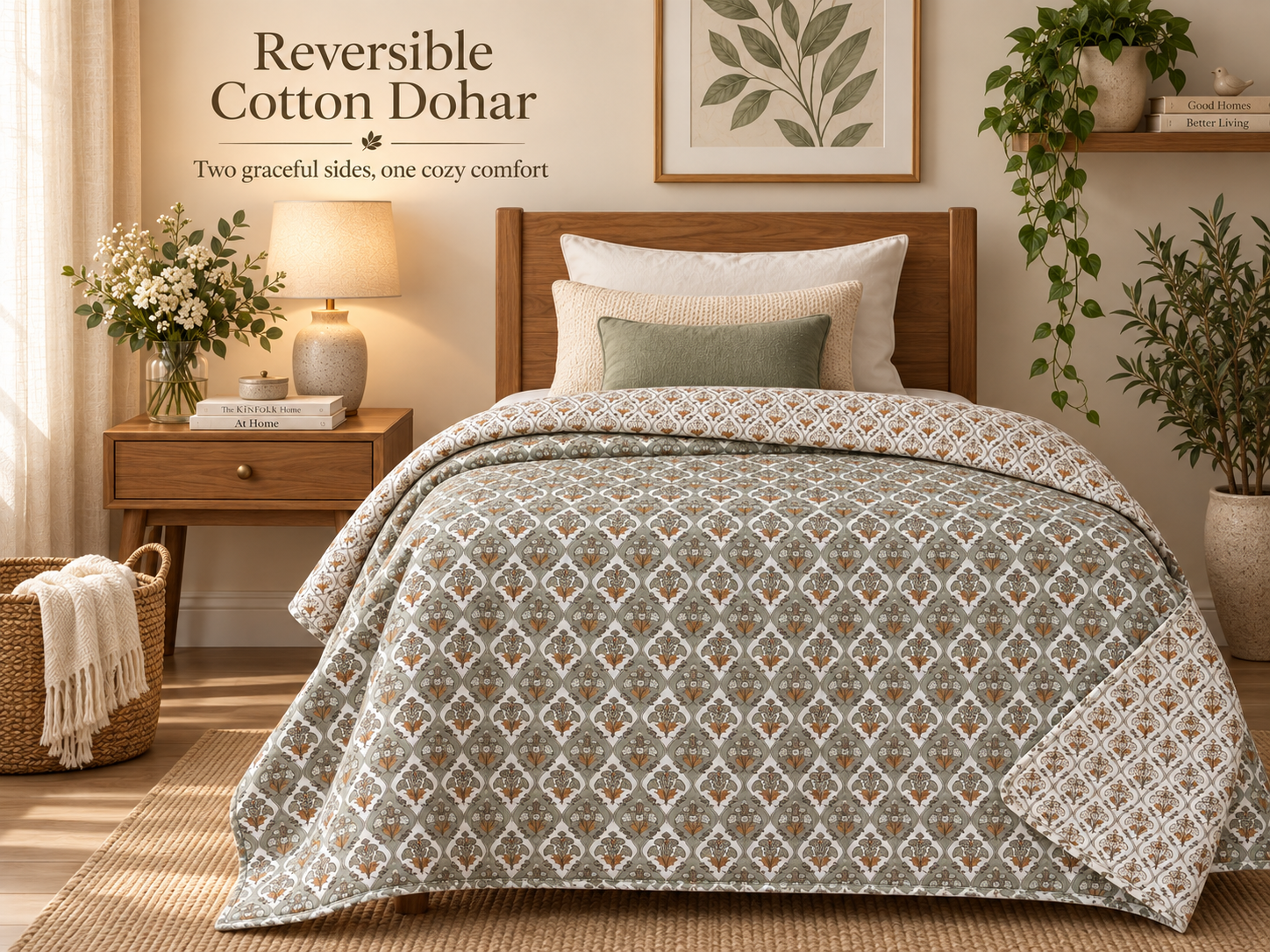 Hand Block Printed Palace Bloom Cotton Dohar | 60x90 Lightweight Quilt