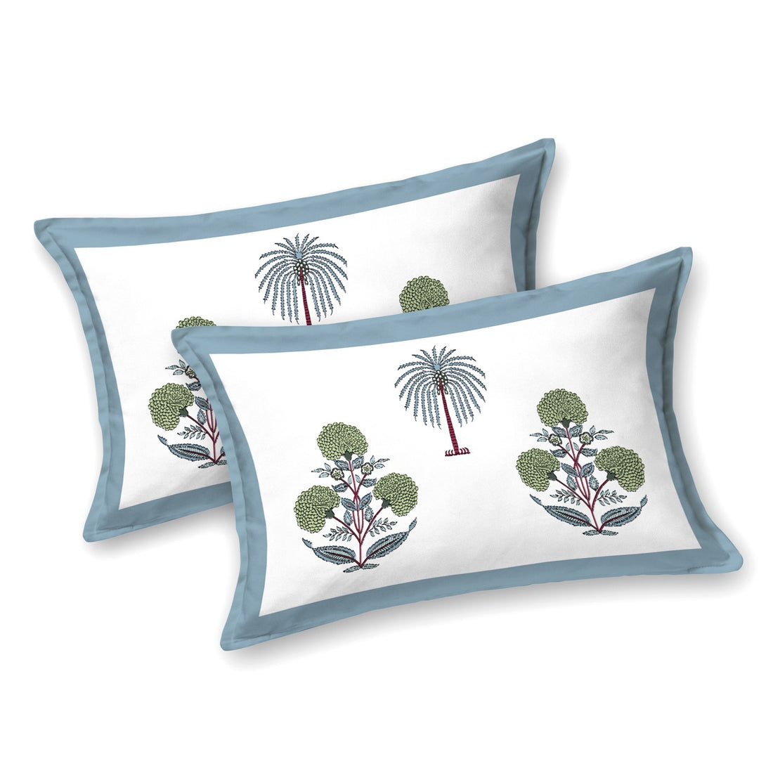 Palm Heaven Hand Block Printed Cotton King Bedsheet Set | 90x108 | 240 TC