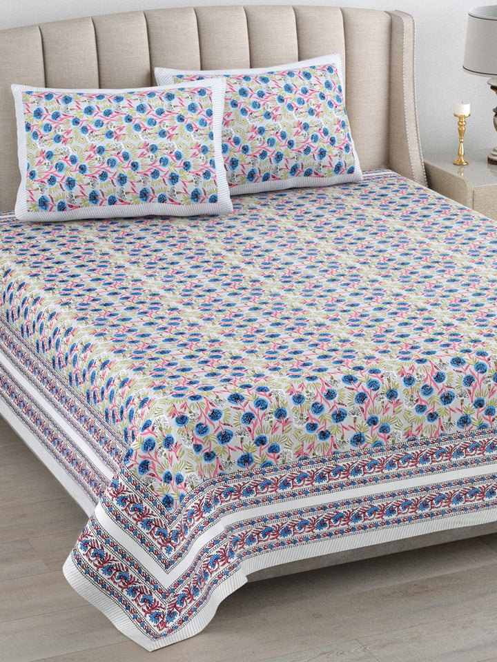 Petal Bloom Hand Block Printed Cotton King Bedsheet Set