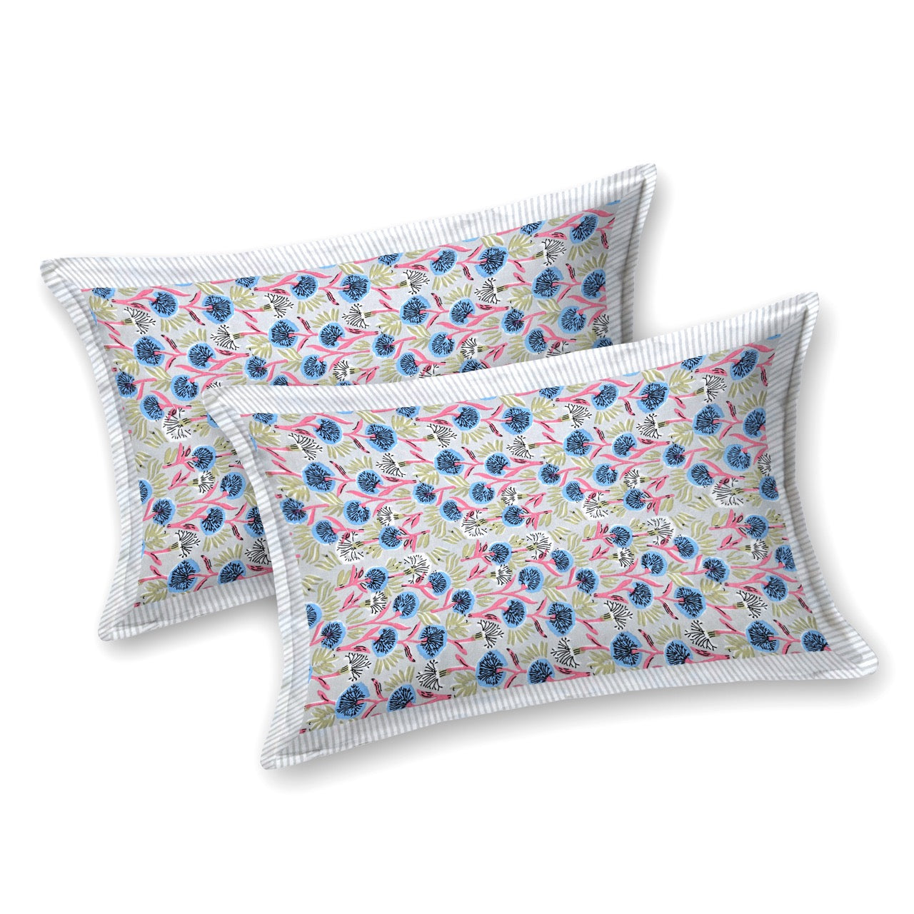Petal Bloom Hand Block Printed Cotton King Bedsheet Set | 90x108 | 240 TC