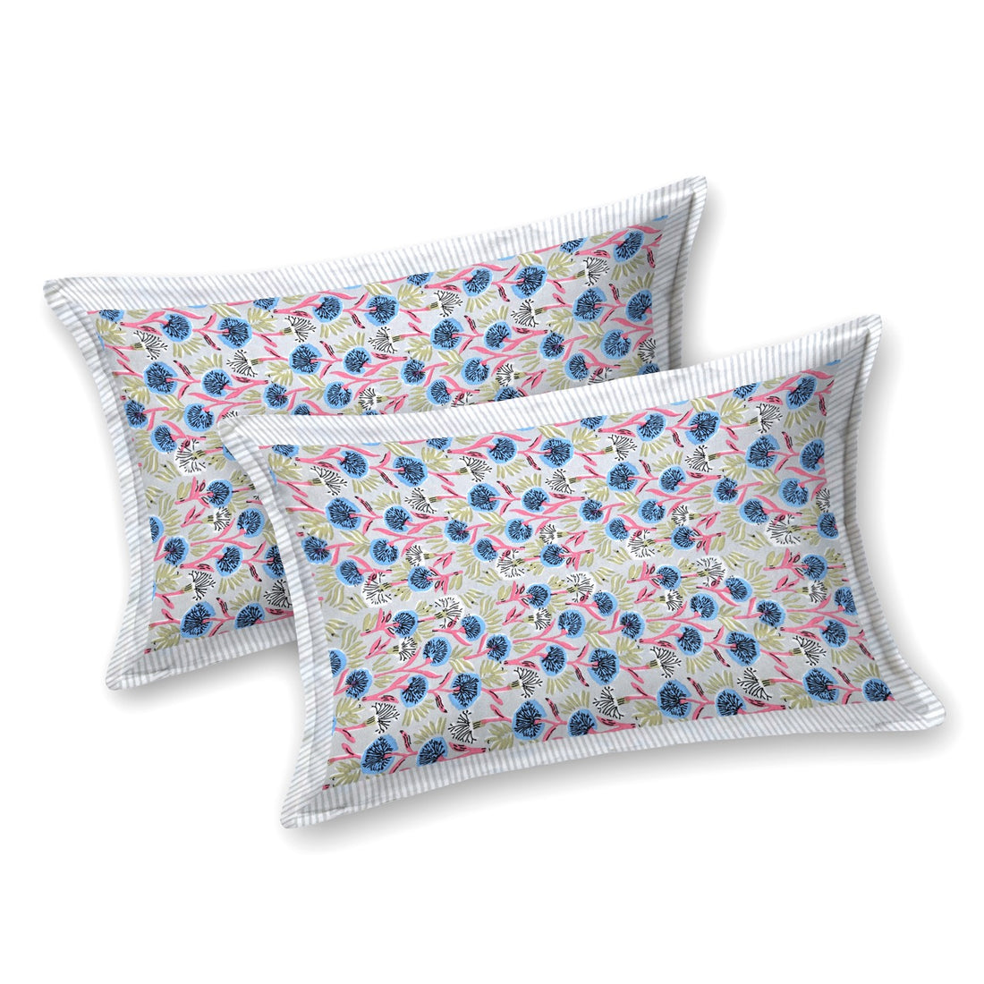 Petal Bloom Hand Block Printed Cotton King Bedsheet Set | 90x108 | 240 TC