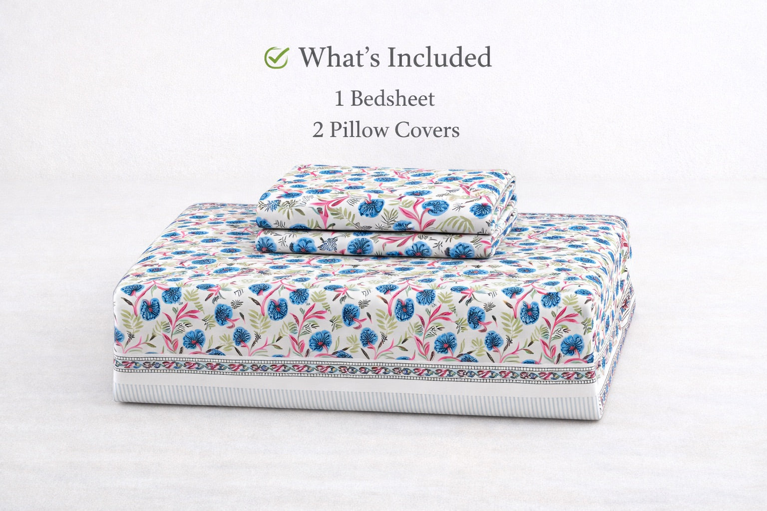 Petal Bloom Hand Block Printed Cotton King Bedsheet Set | 90x108 | 240 TC