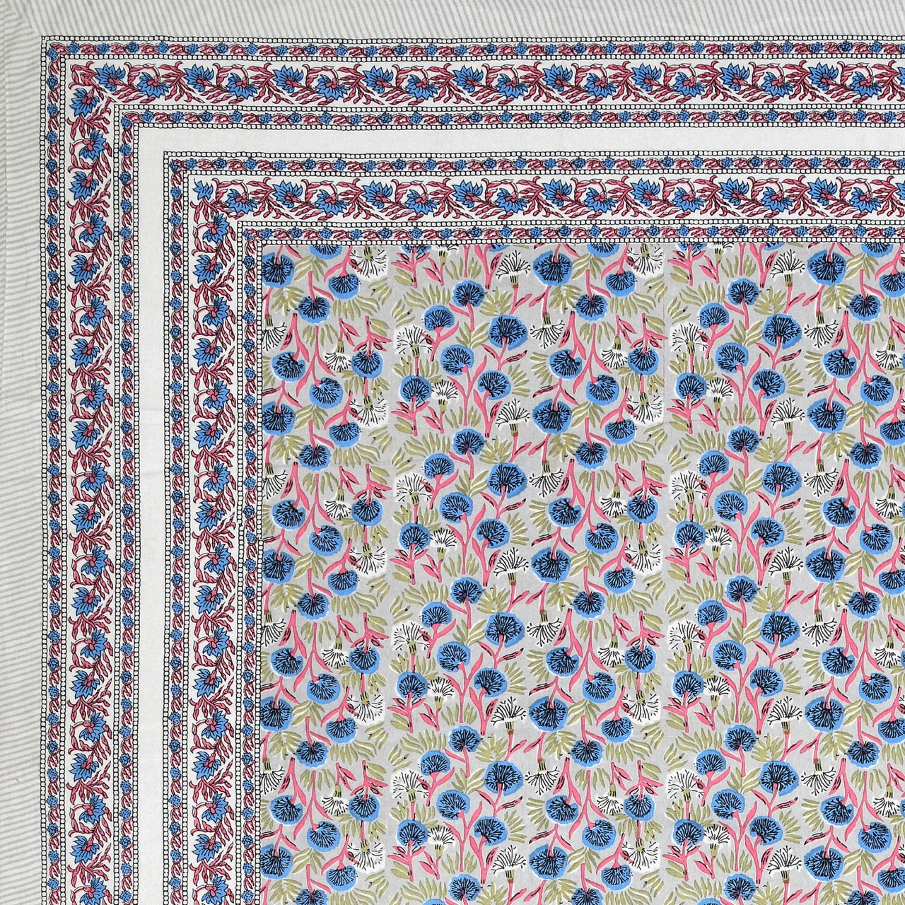 Petal Bloom Hand Block Printed Cotton King Bedsheet Set | 90x108 | 240 TC